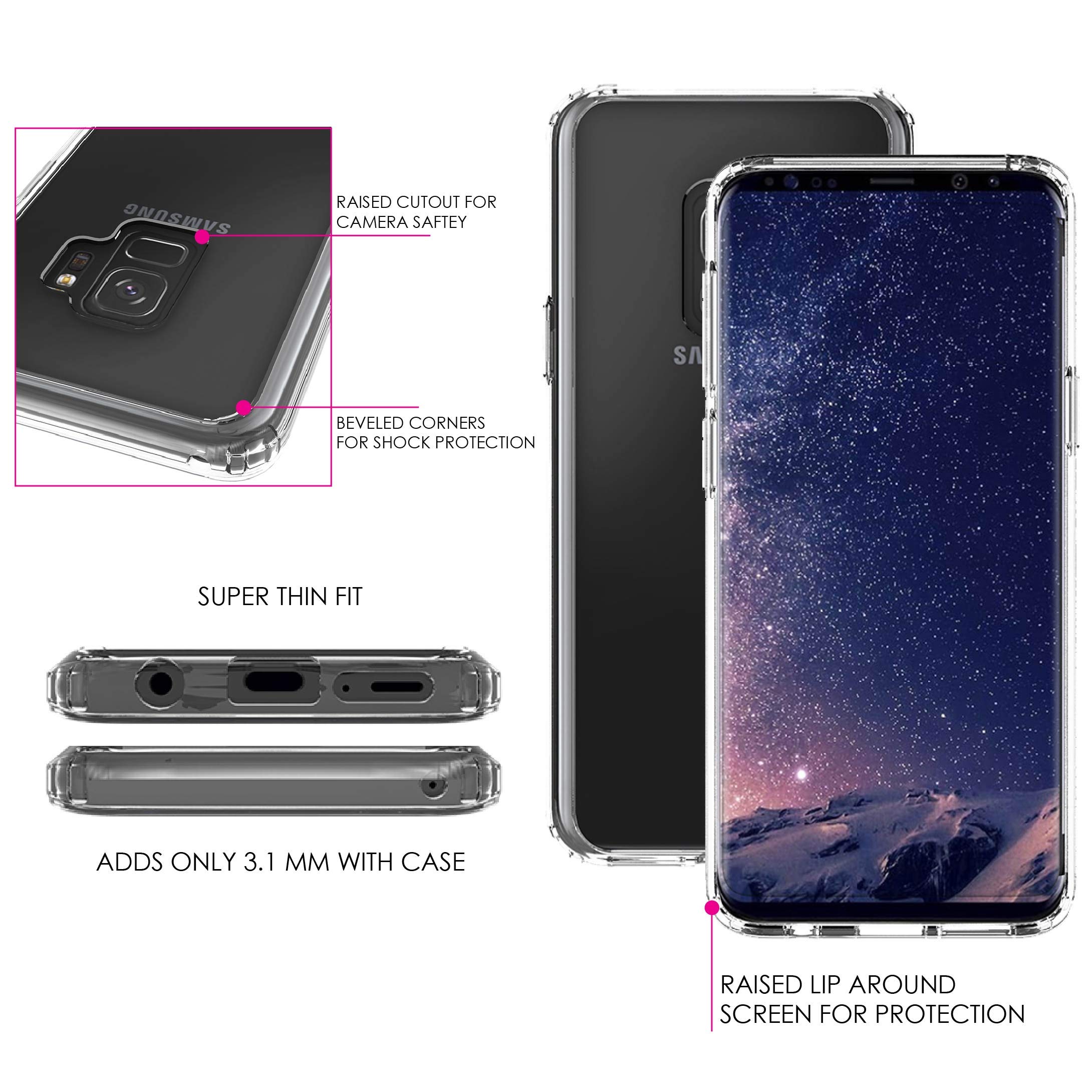 DistinctInk Clear Shockproof Hybrid Case for Samsung Galaxy S9 (5.8 Inch) - TPU Bumper with Acrylic Back & Tempered Glass Screen Protector - Unicorn Crown Design - Perfect for Work, Travel, and Everyday Protection