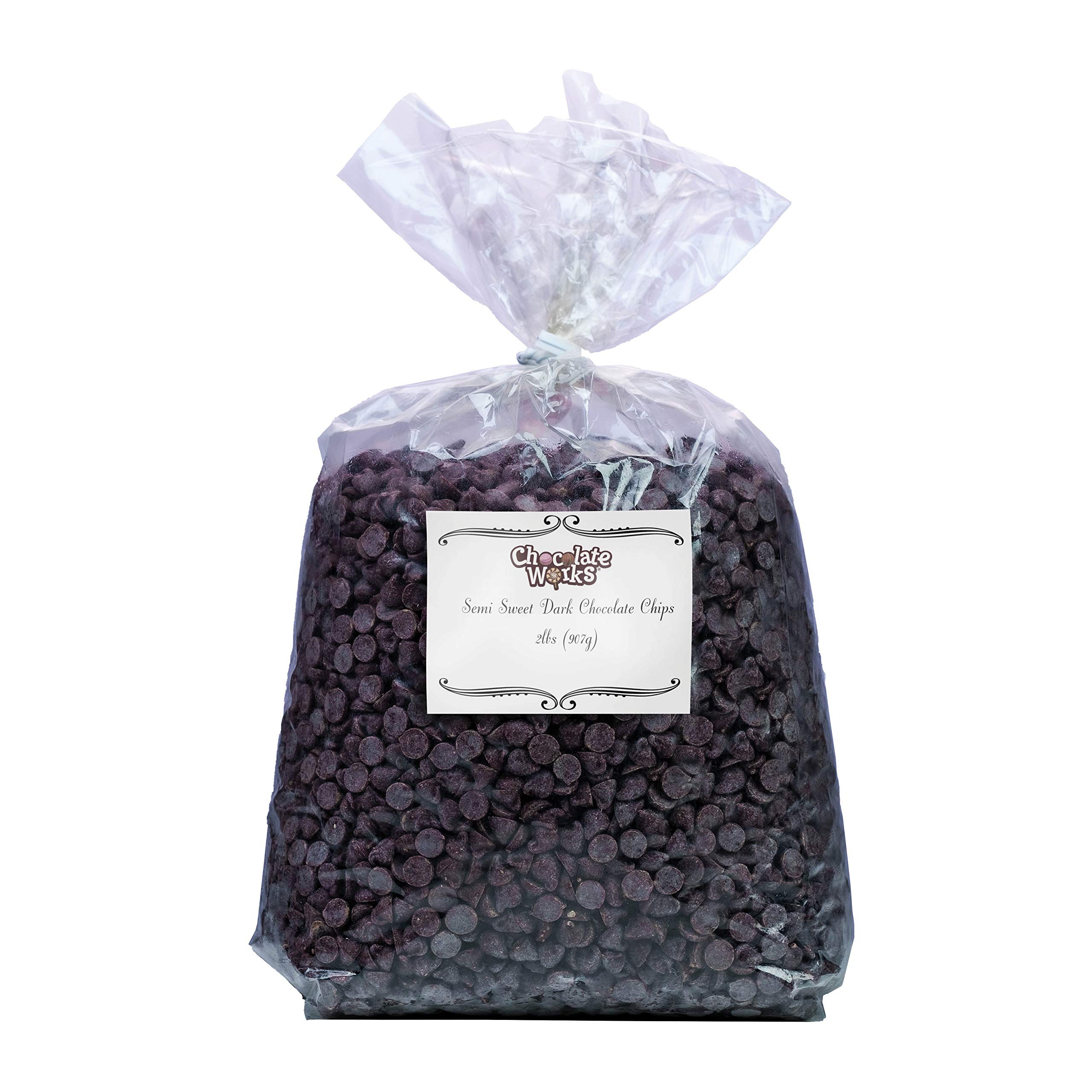 Semi-Sweet Mini Chocolate Chips by Chocolate Works | 2 LB Bulk Pack | Dairy-Free, Vegan, Kosher & Halal Certified Baking Chocolate | Perfect for Cookies, Cakes, Muffins & Dessert Decorations