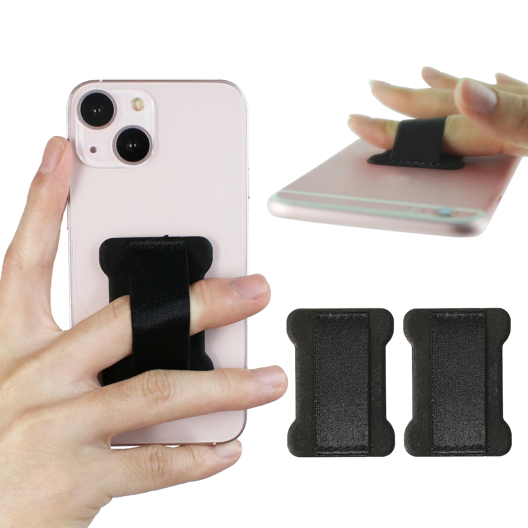 WOJI 2-Pack Slim Finger Grip Strap Holder for Smartphones - Universal Phone Strap with Finger Loop for Secure Grip - Compatible with iPhone, Samsung & Most Phones - Perfect for Selfies, Gaming & One-Handed Use (Black)