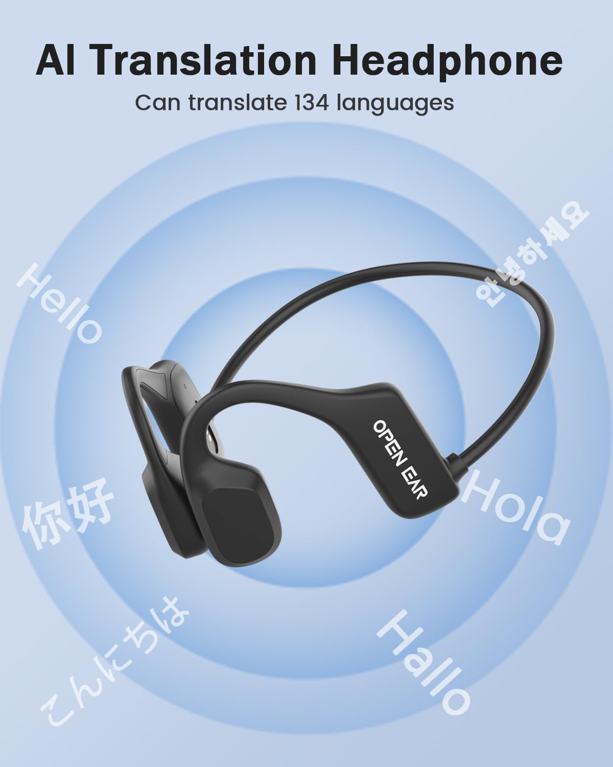 Bone X1 AI Translator Earbuds - Bluetooth 5.2 Bone Conduction Headphones with Real-Time 134 Language Translation, IP65 Waterproof Sport Headset for Travel, Business Meetings, Gym Workouts & Language Learning