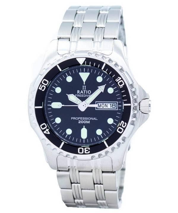 RATIO FreeDiver Professional Dive Watch - 200M Water Resistant, Sapphire Crystal, Japanese Quartz Movement - Perfect for Scuba Diving, Snorkeling & Water Sports