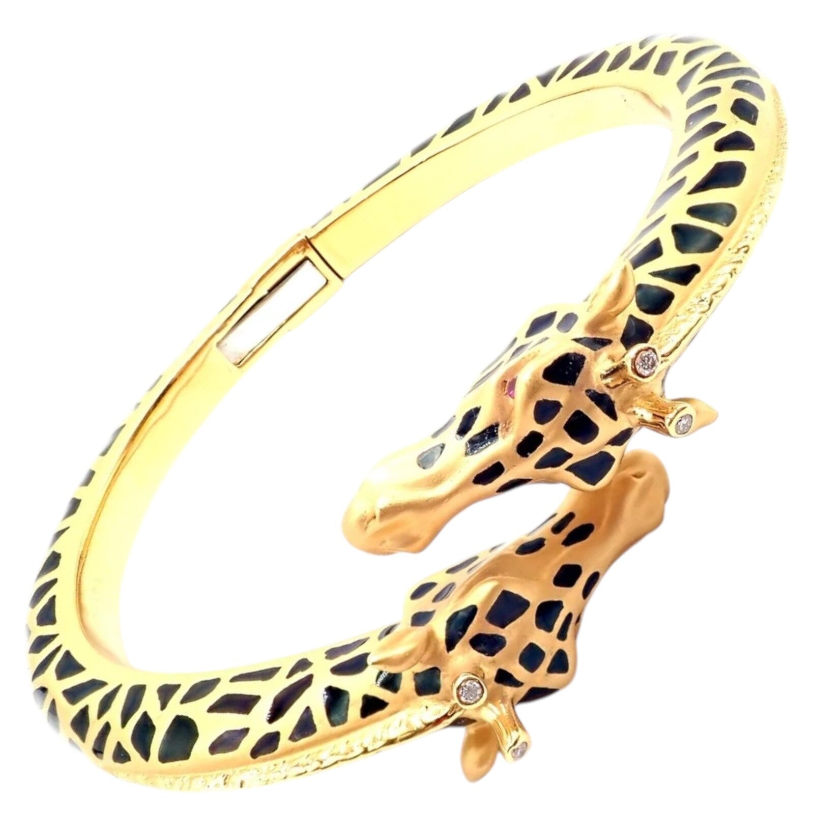 18k Yellow Gold Diamond Enamel Giraffe Bangle Bracelet by Carrera Y Carrera - Elegant Animal Jewelry for Women, Perfect Gift for Birthday, Anniversary & Special Occasions