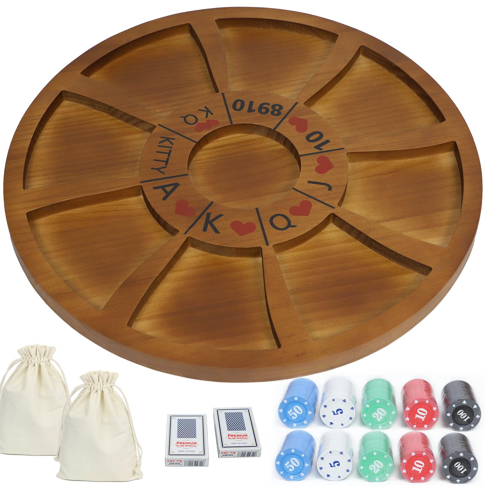 20 Inch Michigan Rummy Deluxe Set - Premium Wooden Tripoley Board Game with 200 Chips | Classic Family Card Game for Adults | Perfect for Poker, Hearts, Rummy & Bluffing | Great for Game Nights, Parties & Family Gatherings