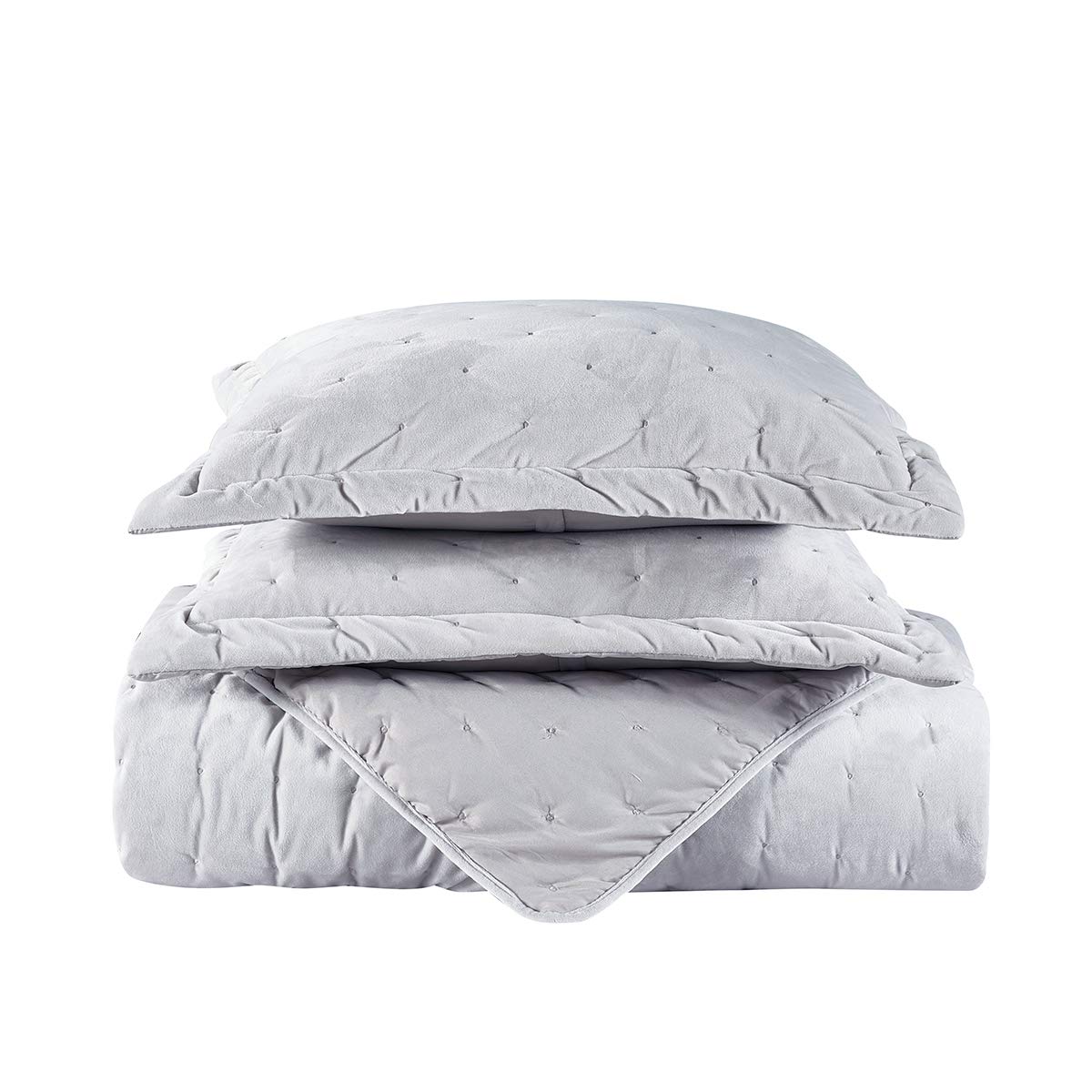 Royal Hotel Luxury 100% Velvet Queen Size Quilt Set - Fluffy Velvet Gray Coverlet 92x96 Inches (3pc) | Oversized Soft Bedding for Hotels, Guest Rooms & Master Bedrooms
