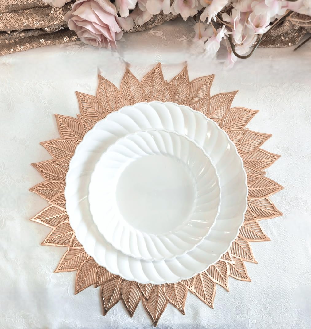 120-Piece Pressed Vinyl Metallic Placemats Set - Elegant Rose Gold Wedding Table Decor for Parties, Banquets & Special Occasions