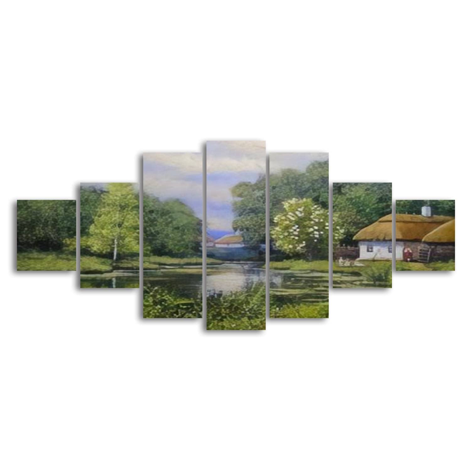 Stunning Rural Landscape Oil Painting Canvas Wall Art - Large 7-Panel Framed Fine Art for Living Room, Bedroom & Office Decor | Ready to Hang | Perfect for Farmhouse, Rustic & Modern Interior Design