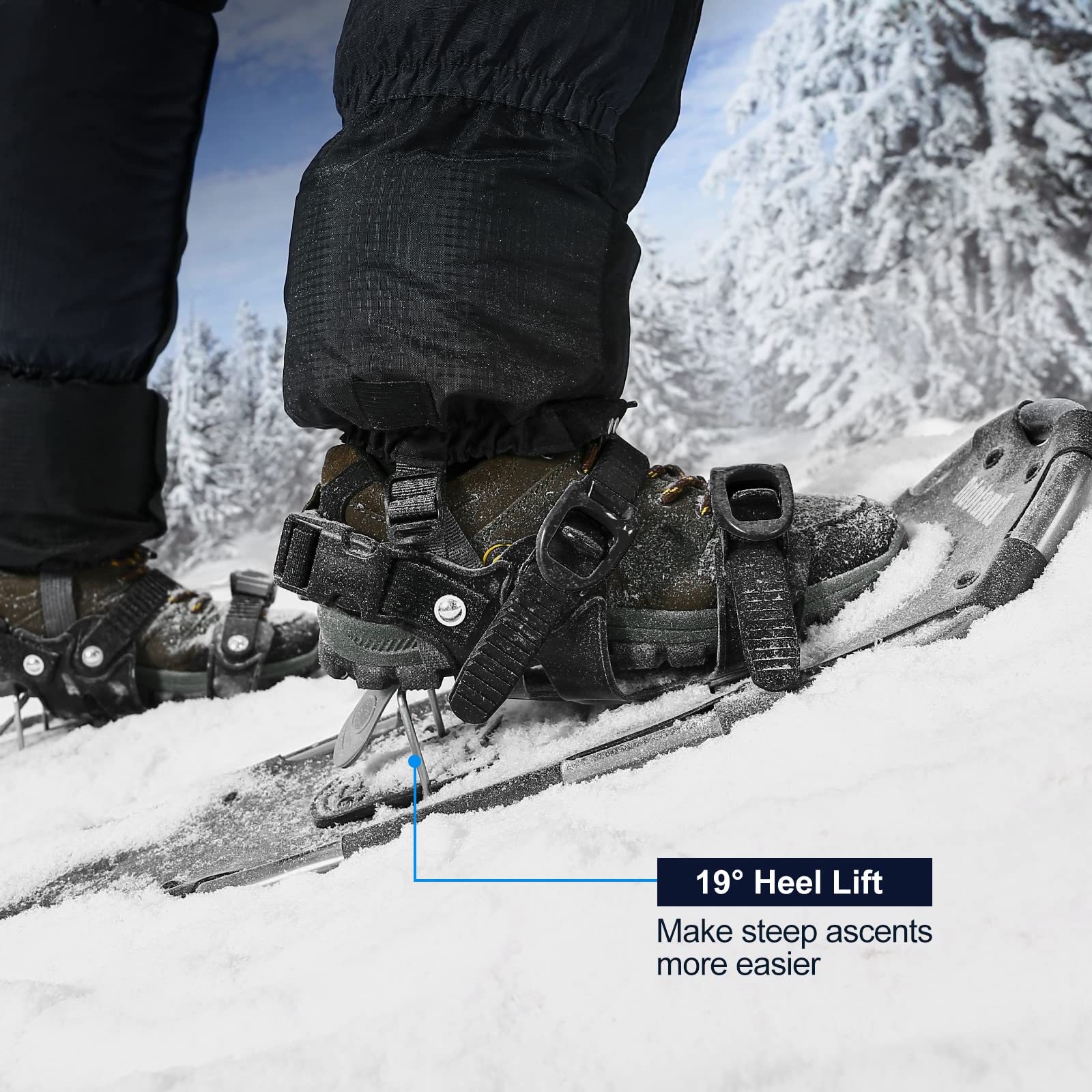 Odoland 4-in-1 Snowshoes Set for Men, Women & Youth - Adjustable 54cm/63cm/76cm Winter Hiking Shoes with Waterproof Gaiters & Carry Bag - Perfect for Snow Trekking, Mountain Climbing & Outdoor Adventures