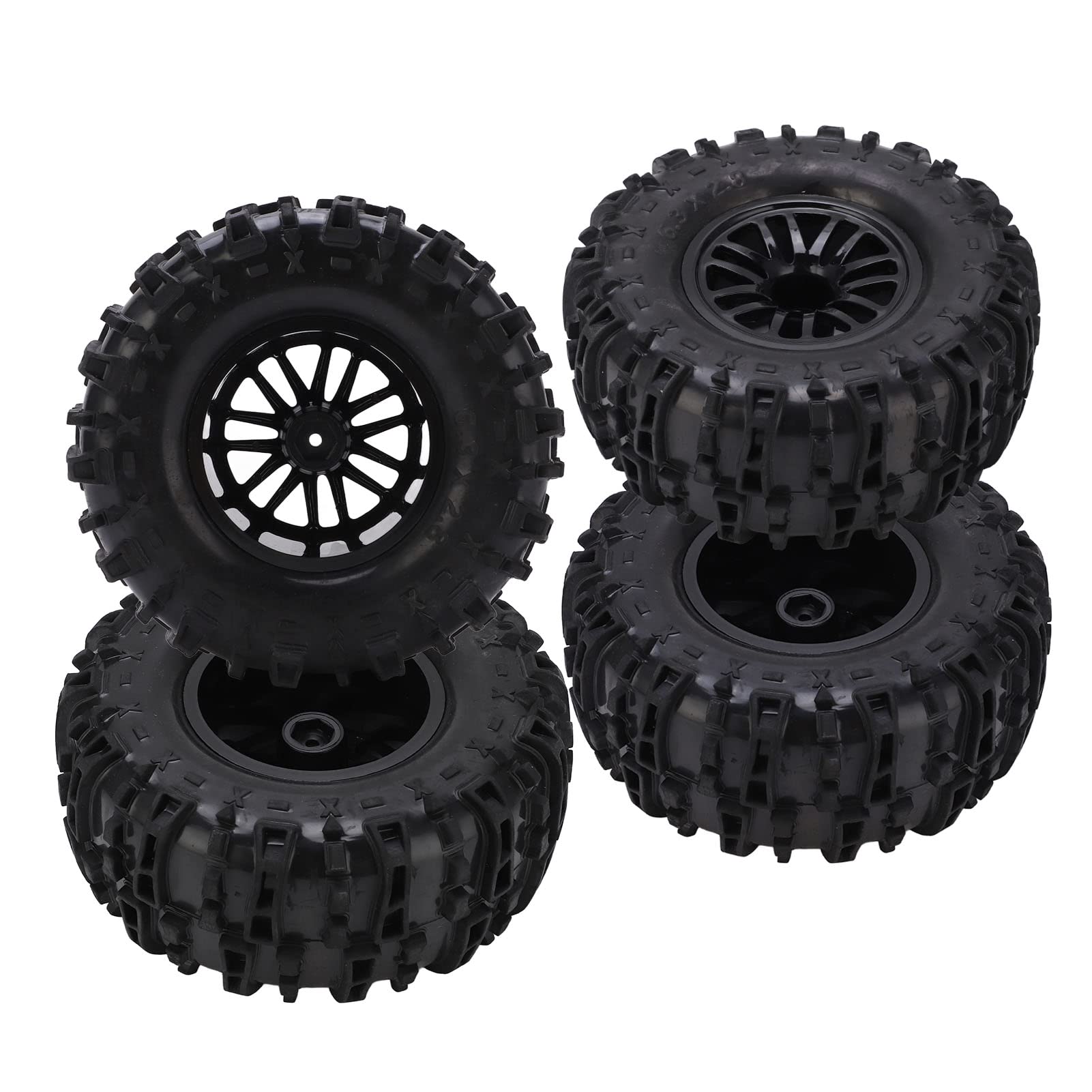 1:10 Scale RC Wheels and Tires - 12mm Hex Water Lines Design with Uneven Texture for Enhanced Traction | Durable Strong Cushioning for 1/10 Short Course Trucks | Perfect for Off-Road Racing, Crawling and RC Car Upgrades
