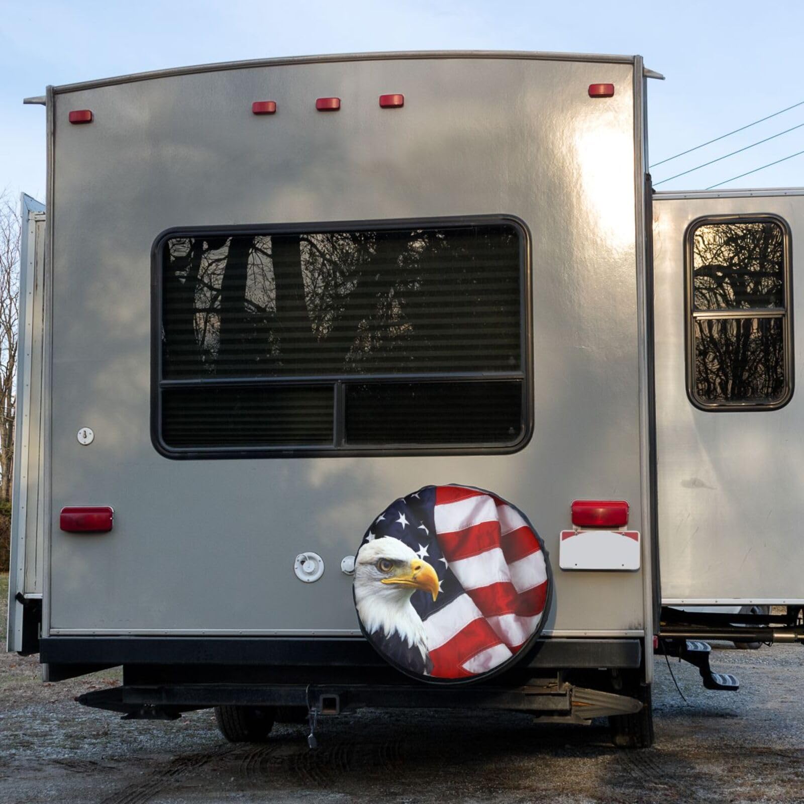 American Flag Eagle Spare Tire Cover - Dustproof Wheel Cover for Trailer, RV, SUV & More - Fits 14, 15, 16, 17 Inch Tires - Perfect for Road Trips & Outdoor Adventures