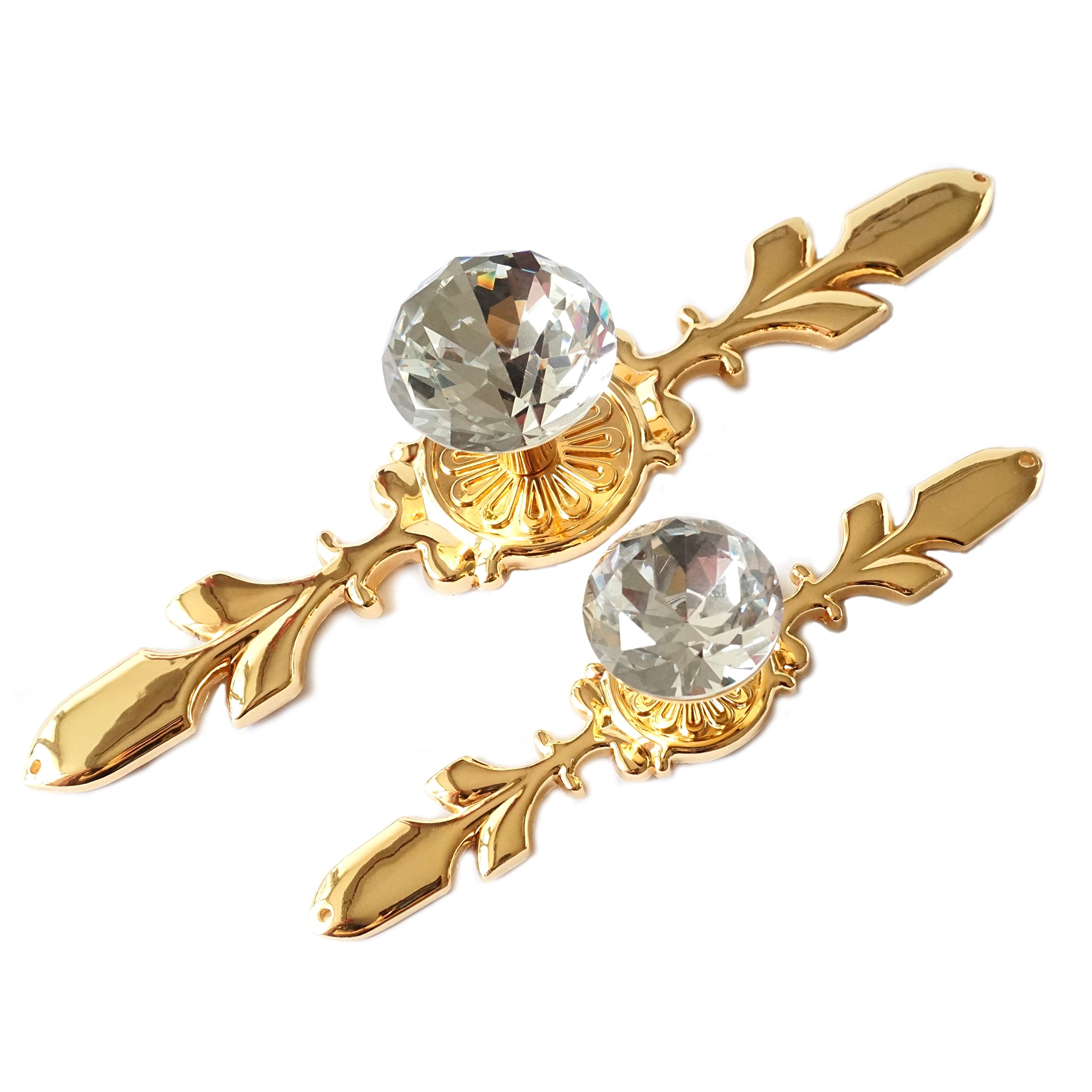 Gold Crystal Drawer Pulls - Clear Glass Cabinet Knobs with Back Plate - Elegant Dresser Handles for Bedroom & Bathroom Furniture - Large Decorative Pulls for Drawers & Cabinets