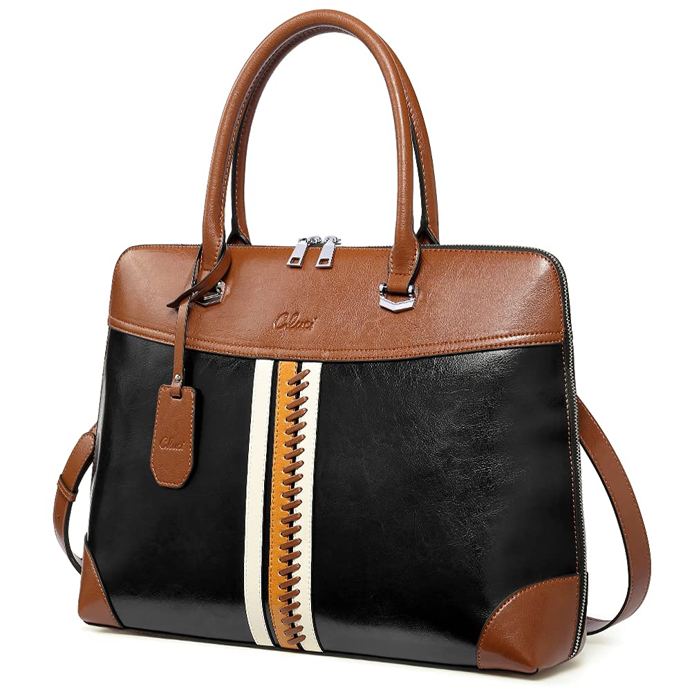 CLUCI Genuine Leather Briefcase for Women - 15.6 Inch Laptop Business Bag, Professional Work Tote with Shoulder Strap - Perfect for Office, Meetings & Business Travel