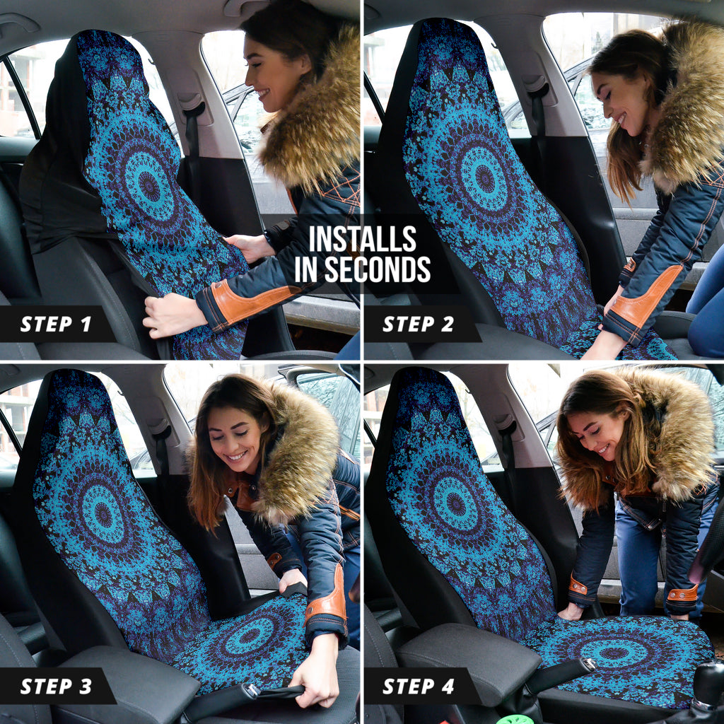 Blue Mandala Circle Car Seat Covers - Premium Universal Fit for Cars, SUVs & Trucks - Stylish Boho Design for Comfort & Protection - Perfect for Road Trips, Daily Commutes & Interior Decor