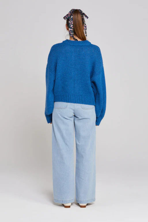 Cleo Cobalt Blue Wool Cardigan for Women - Soft Winter Knit Sweater | Perfect for Office, Date Night & Cozy Evenings