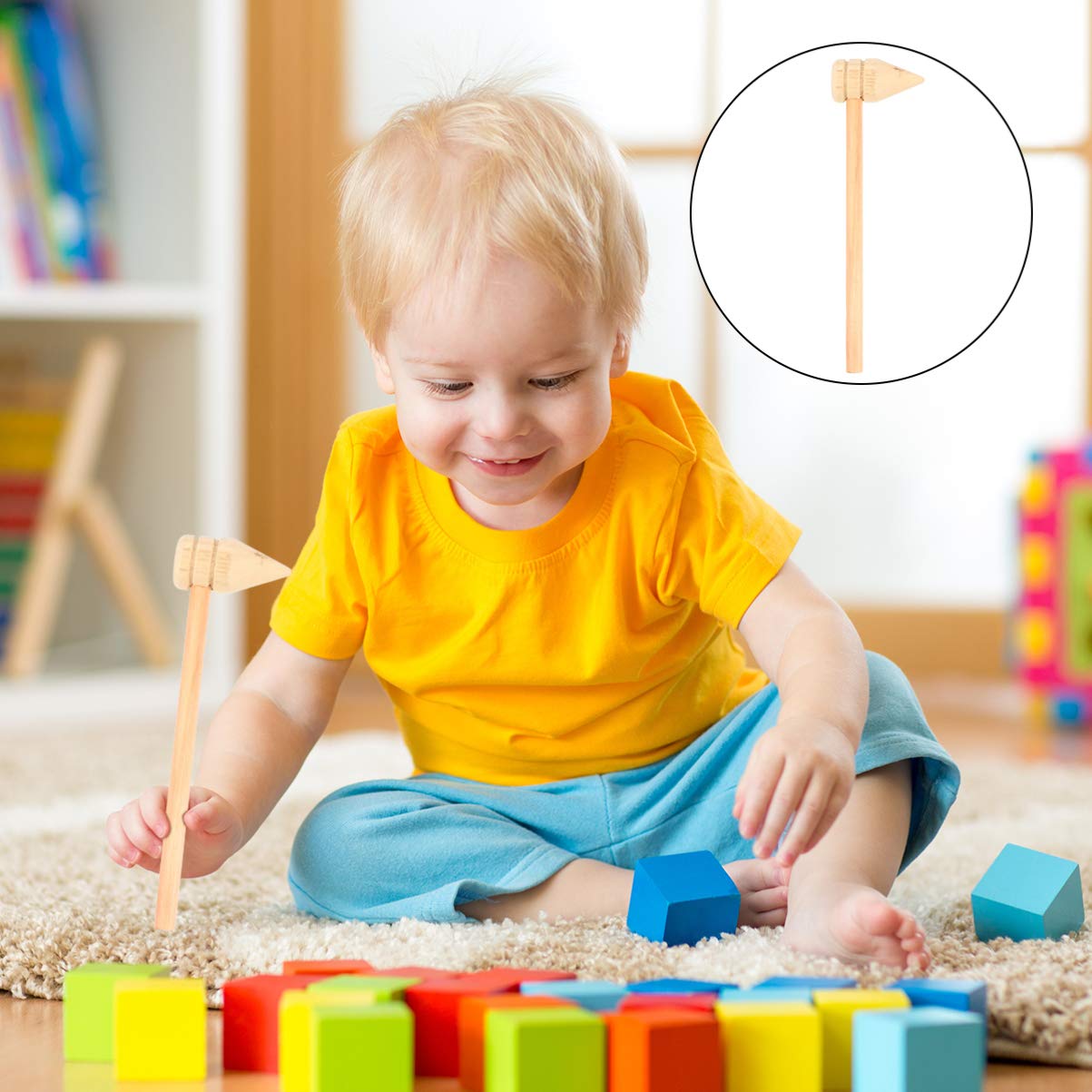 NUOBESTY 10-Piece Small Wooden Hammer Set - Woodworking Mallet, Toddler Dough Massager & Peg Pounding Tool for Kids DIY Projects, Pretend Play & Early Learning Activities