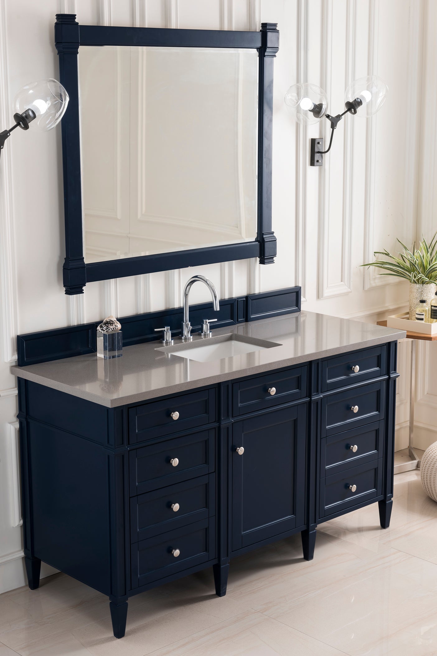 Brittany 60 Inch Victory Blue Single Bathroom Vanity with 3CM Gray Expo Quartz Countertop - Perfect for Modern Master Bathrooms & Guest Bathroom Renovations
