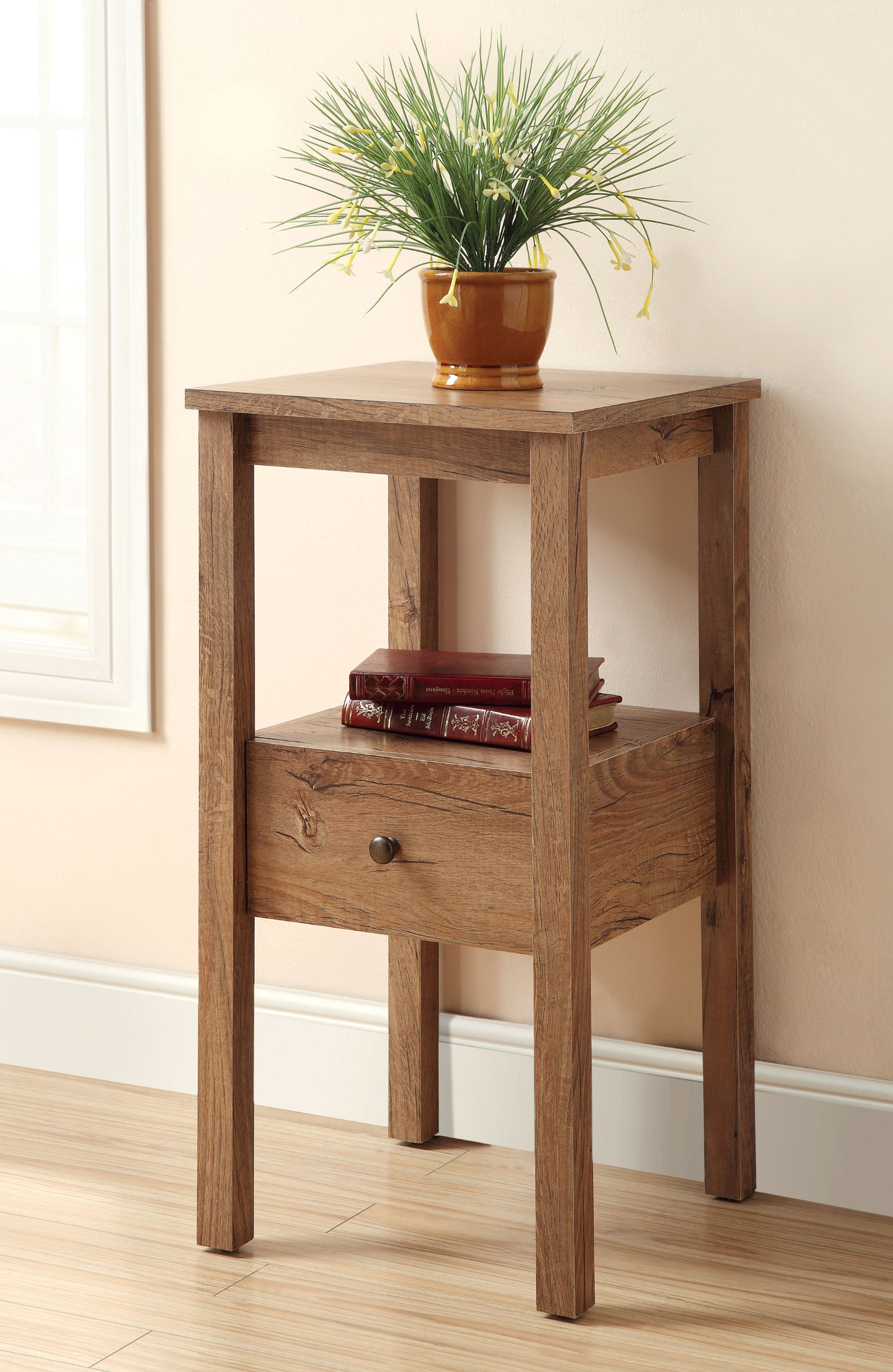 Furniture of America Erhart 1-Drawer Nightstand Side Table, Rustic Oak Finish - Perfect for Bedroom, Living Room, or Office Use