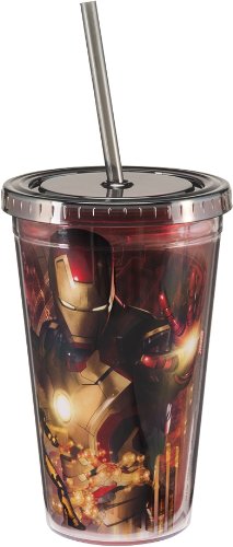 Vandor 26114 Iron Man 18-Ounce Acrylic Travel Cup with Lid & Straw - Marvel Superhero Drinkware for Coffee, Tea, or Smoothies - Perfect for Office, Gym, or Travel