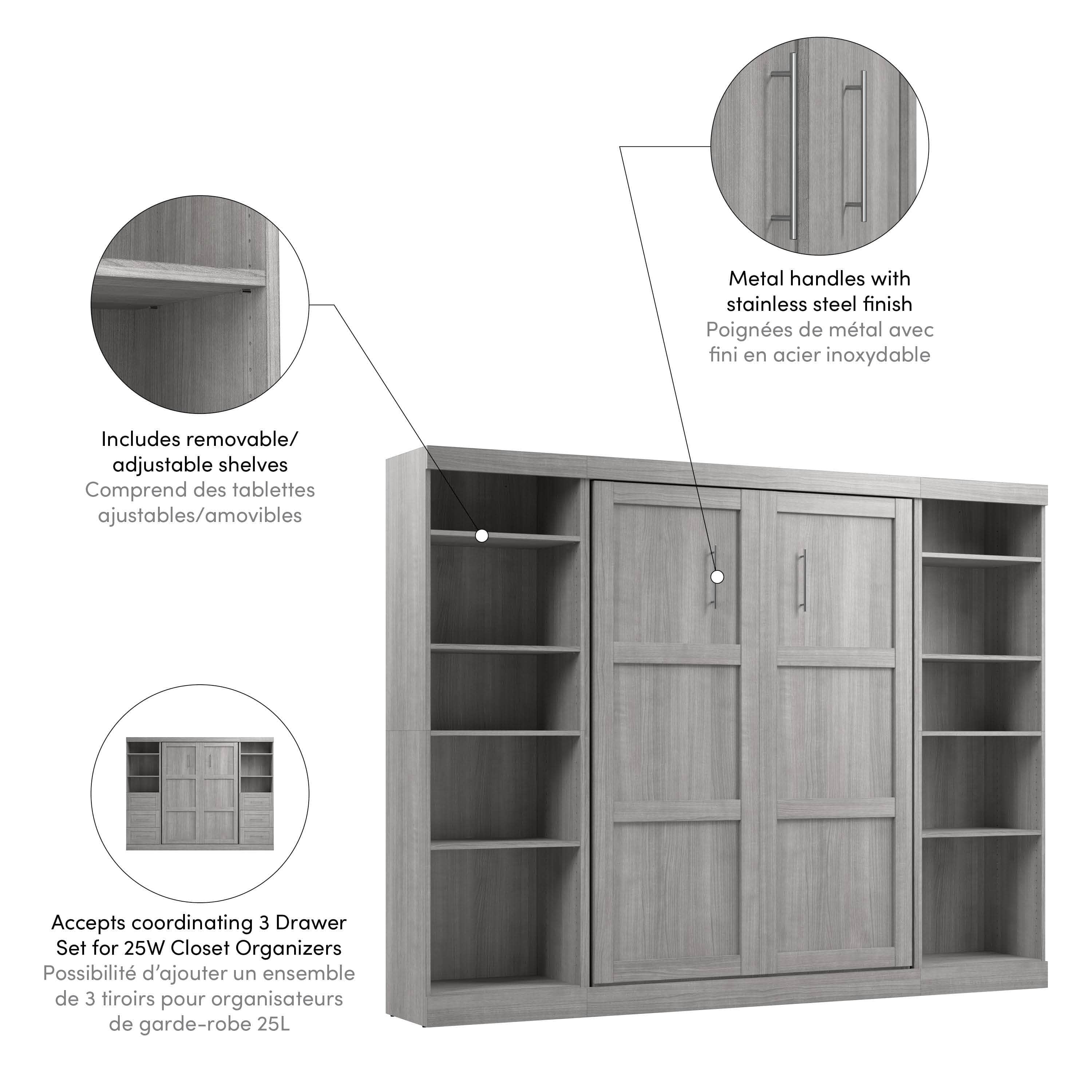 Space-Saving Full Murphy Bed with 2 Storage Units (109W) - 7 Color Options for Home, Office, or Guest Room Use