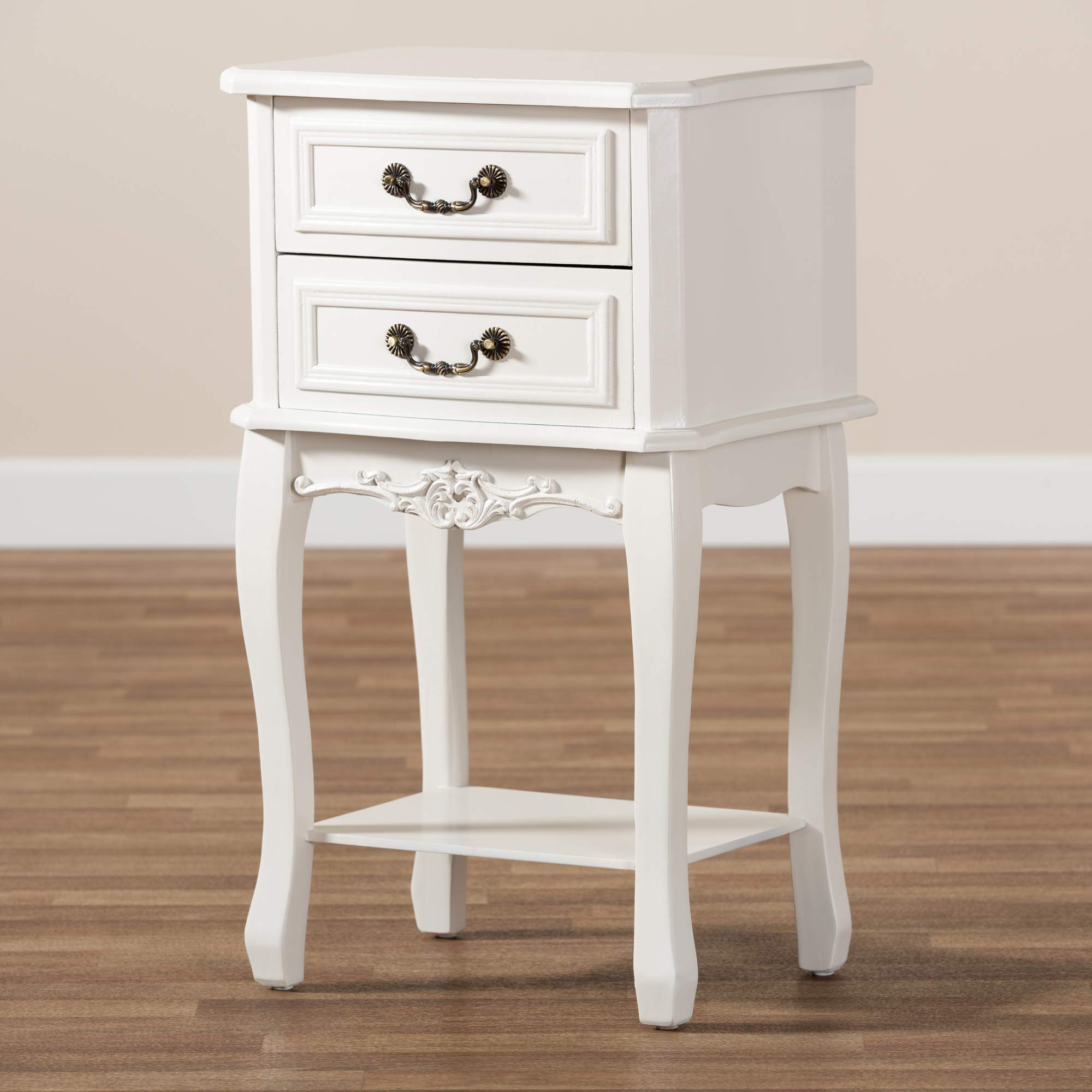Baxton Studio Modern Nightstand with Brass Accents - White & Gold Bedside Table for Bedroom, Living Room, or Guest Room