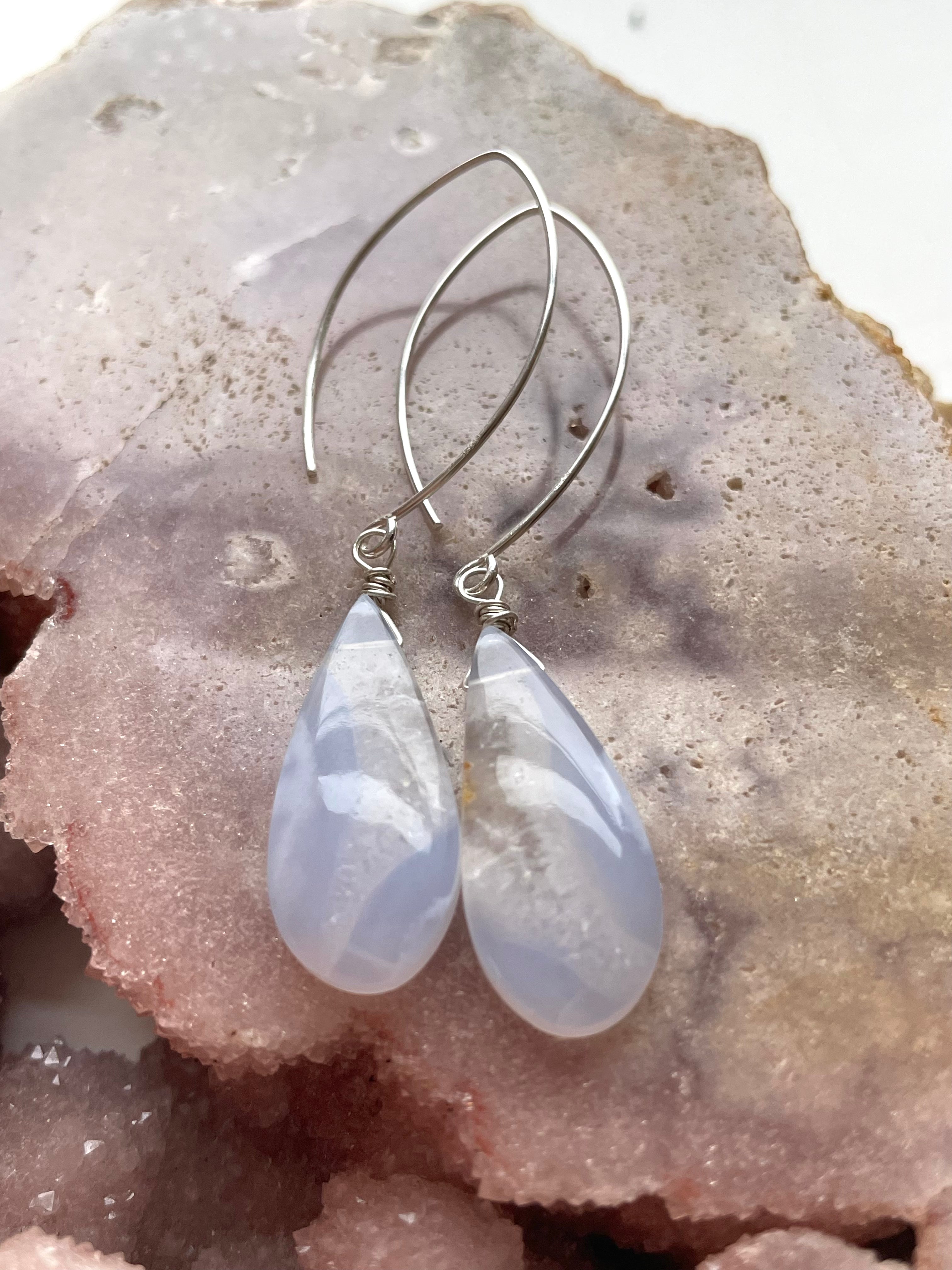 Blue Lace Agate Earrings Sterling Silver 925 - Handmade Dangle Earrings for Women, Perfect for Weddings, Parties & Everyday Wear
