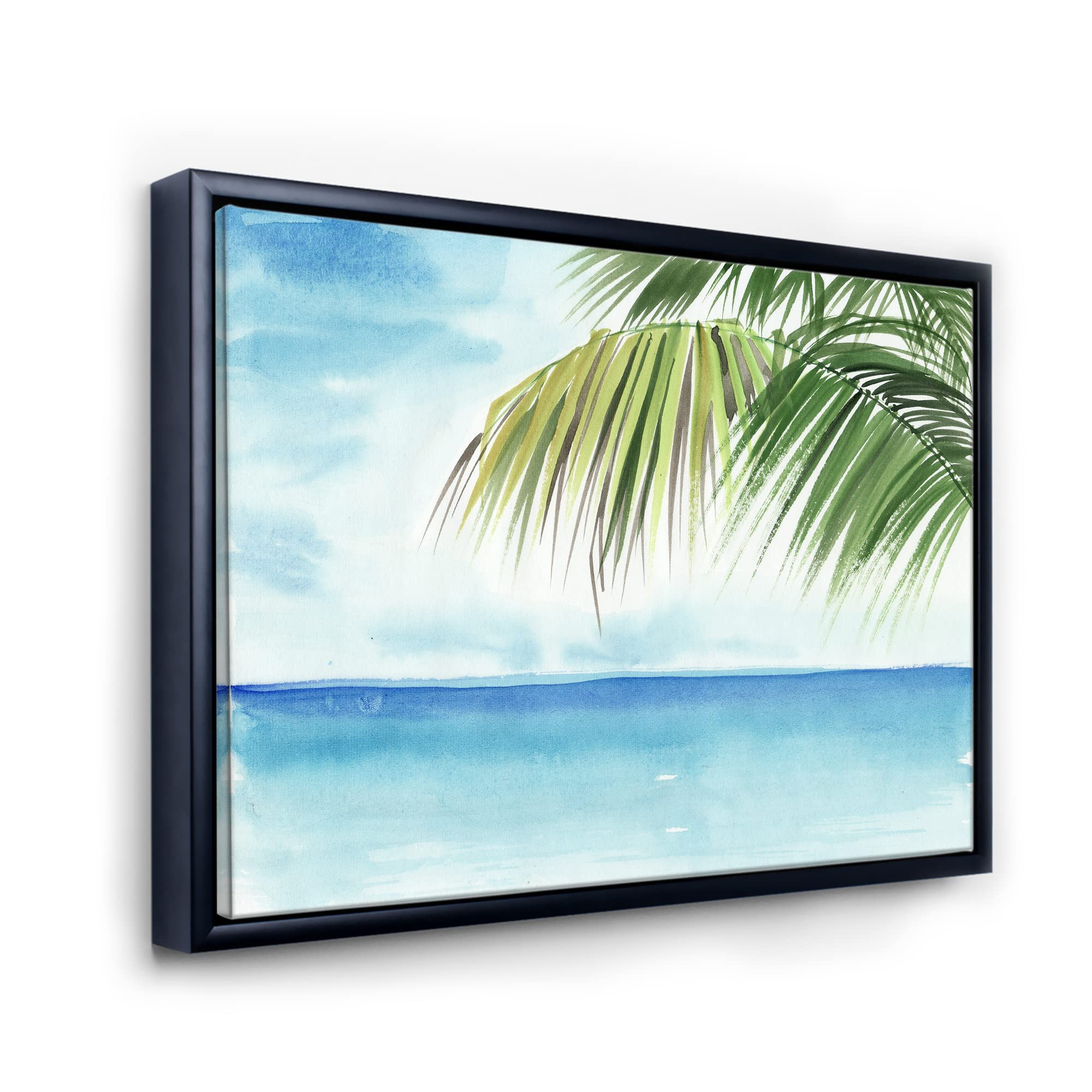 DesignQ Palm Beach Resort At Dawn III - Nautical Coastal Framed Canvas Wall Art Print for Living Room, Bedroom & Office Decor | Beach House Wall Decor | Ocean Themed Home Art