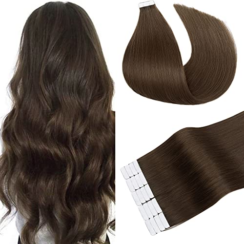 Benehair 16 Inch Tape in Hair Extensions - 50g 20pcs Human Hair Weft - Chocolate Brown Straight Remy Hair - Double Sided Seamless Tape - Silky Soft Hair Extensions for Women | Perfect for Daily Styling, Volume Boost & Special Occasions
