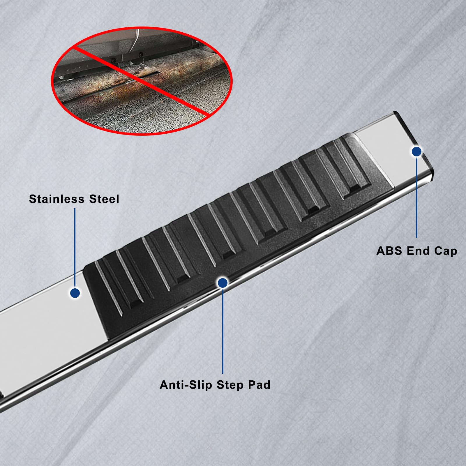 Stainless Steel Running Boards for Chevy Silverado & GMC Sierra 1500/2500HD/3500HD Crew Cab (2019-2024) - 6.5