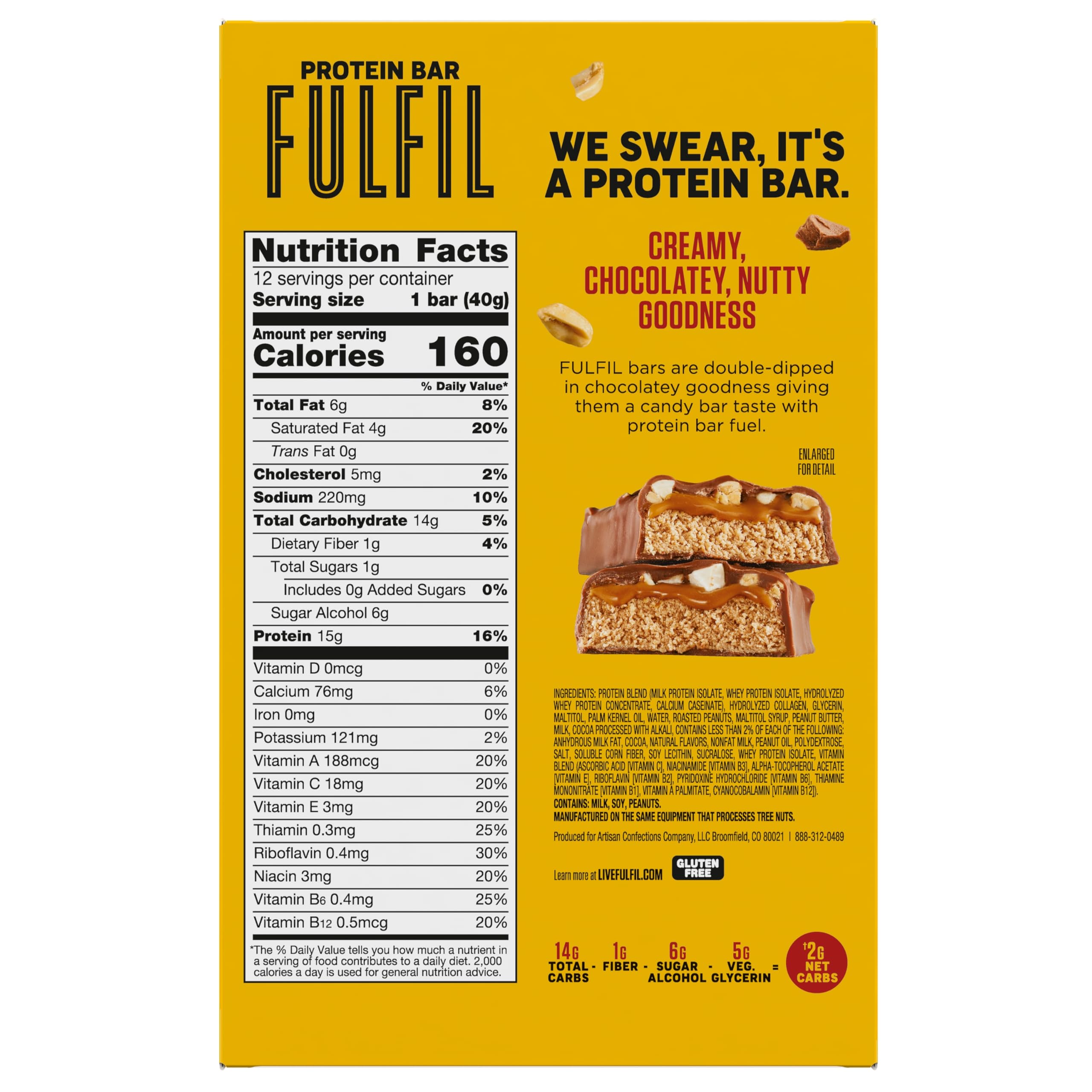 FULFIL High Protein Snack Bars - Chocolate Peanut Butter Flavor, 15g Protein per Bar, Gluten Free, Keto Friendly (Pack of 12) | Perfect for Workout Recovery, Office Snacks & Healthy On-the-Go Nutrition