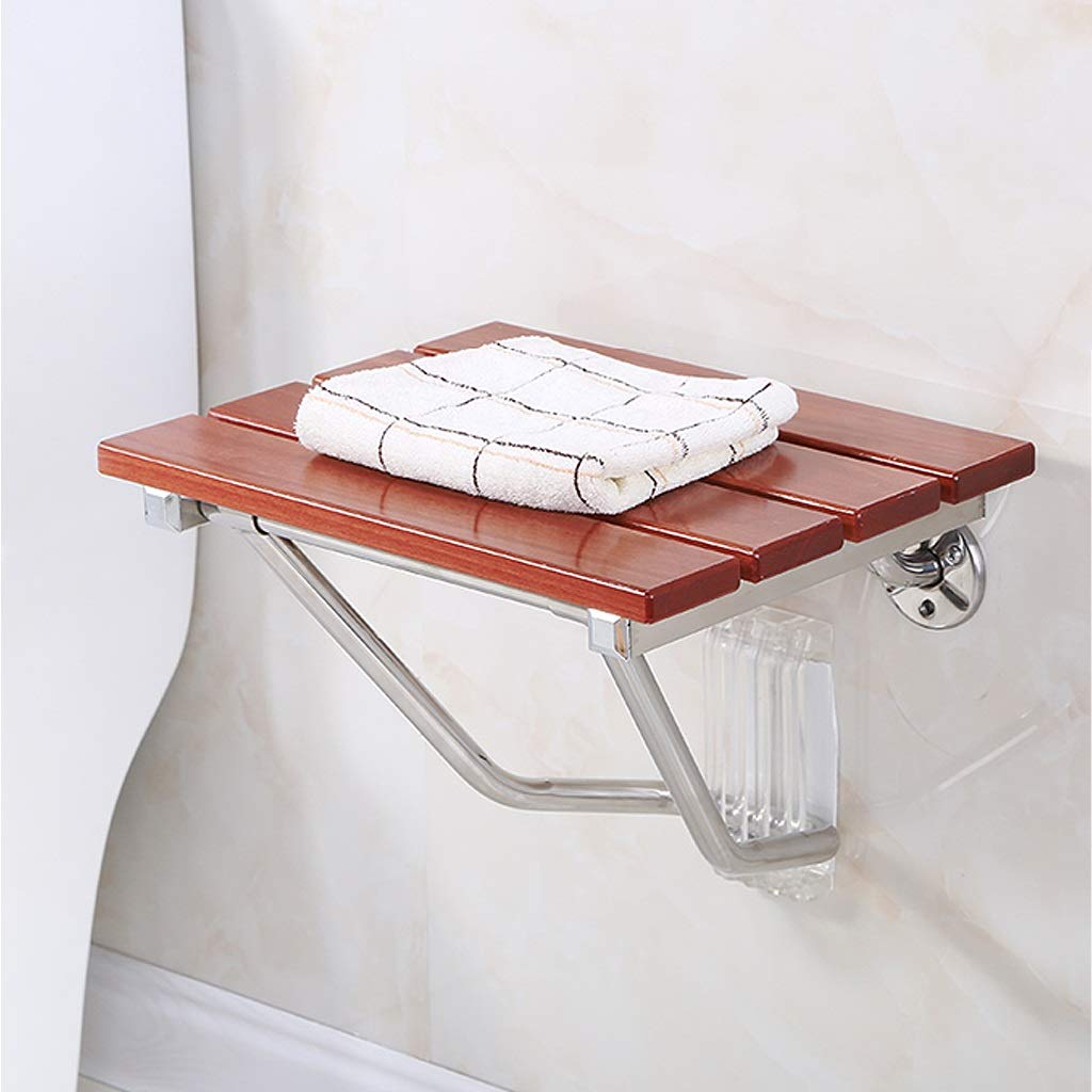 Foldable Wall-Mounted Shower Seat - Solid Wood Bath Chair with Stainless Steel Bracket | ADA Compliant Shower Stool for Elderly & Disabled | Non-Slip Bathroom Safety Seat for Seniors, Shower Bench for Small Spaces
