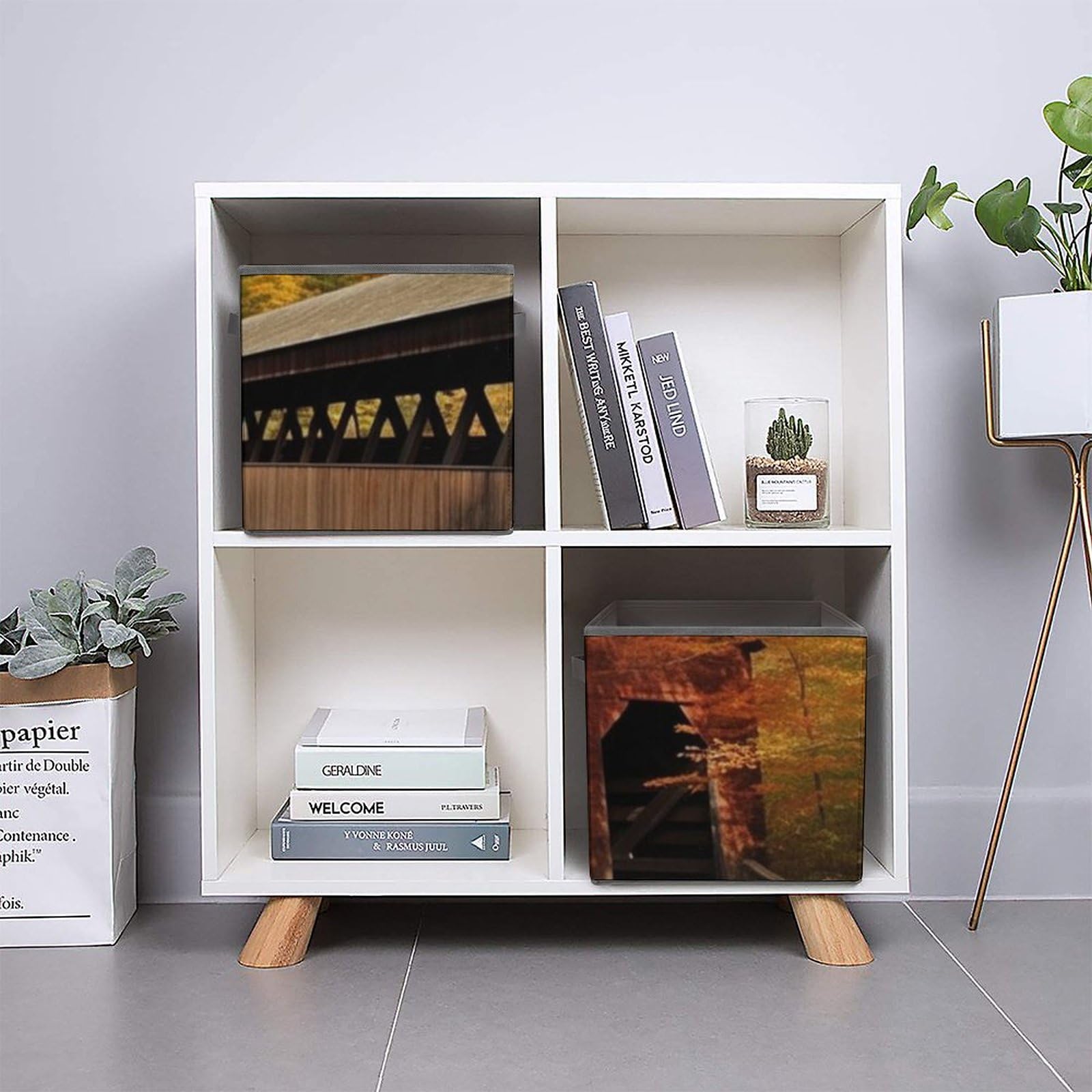 Collapsible Storage Bins with Handles - Albany Bridge Print Organizer for Home & Office