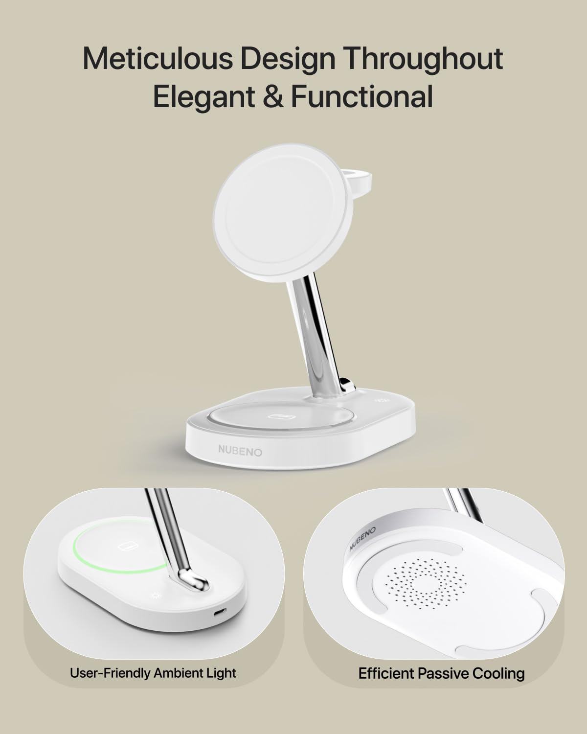3-in-1 Magnetic Fast Wireless Charging Station for iPhone 16/16 Pro/16 Pro Max/15/14/13/12 Series with Magsafe - Compatible with Apple Watch & AirPods (White) | Perfect for Home, Office & Nightstand Charging