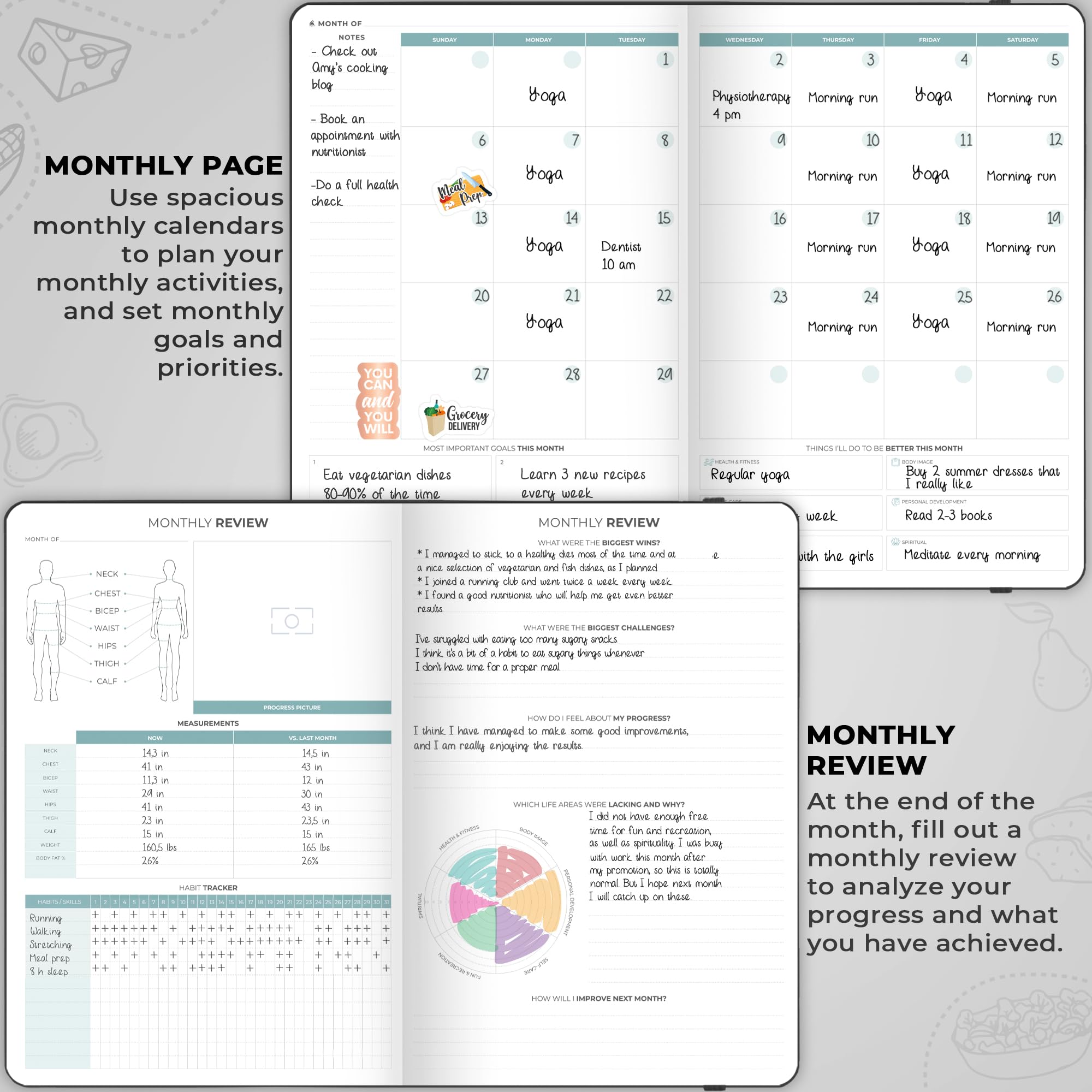 Clever Fox Food Journal Pro - Diet & Wellness Planner for Weight Loss with Calorie Tracker - Meal & Exercise Log for Women & Men - Undated 7x10 Inch Black Notebook | Perfect for Fitness Tracking, Healthy Eating & Weight Management Goals