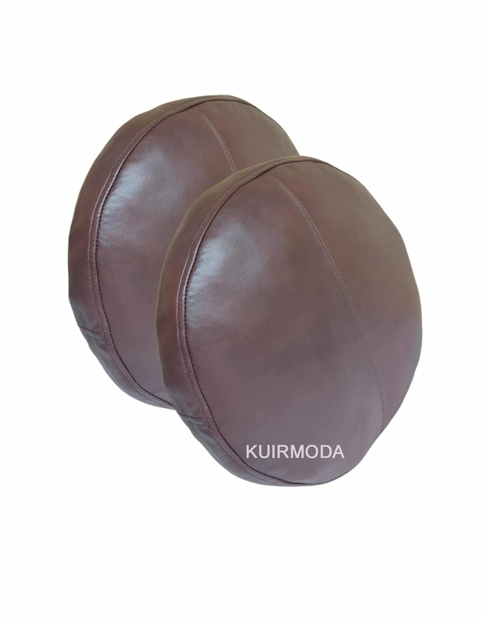 Premium Lambskin Round Leather Pillow Cover Set of 2 - 18 Inch Brown Decorative Sofa Cushion Case for Living Room & Bedroom - Soft Circular Throw Pillow Covers for Couches, Chairs, and Home Decor