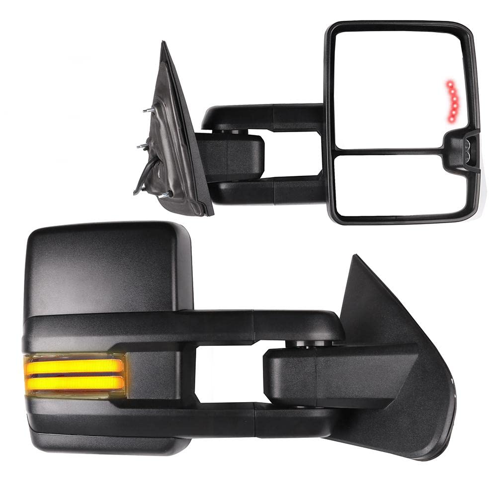 SCITOO Power Adjustable Heated Towing Mirrors with LED Turn Signal - Compatible with Chevy/GMC 1500/2500/3500 HD (2014-2019) - Perfect for Enhanced Visibility & Safety While Towing Trailers or Large Loads