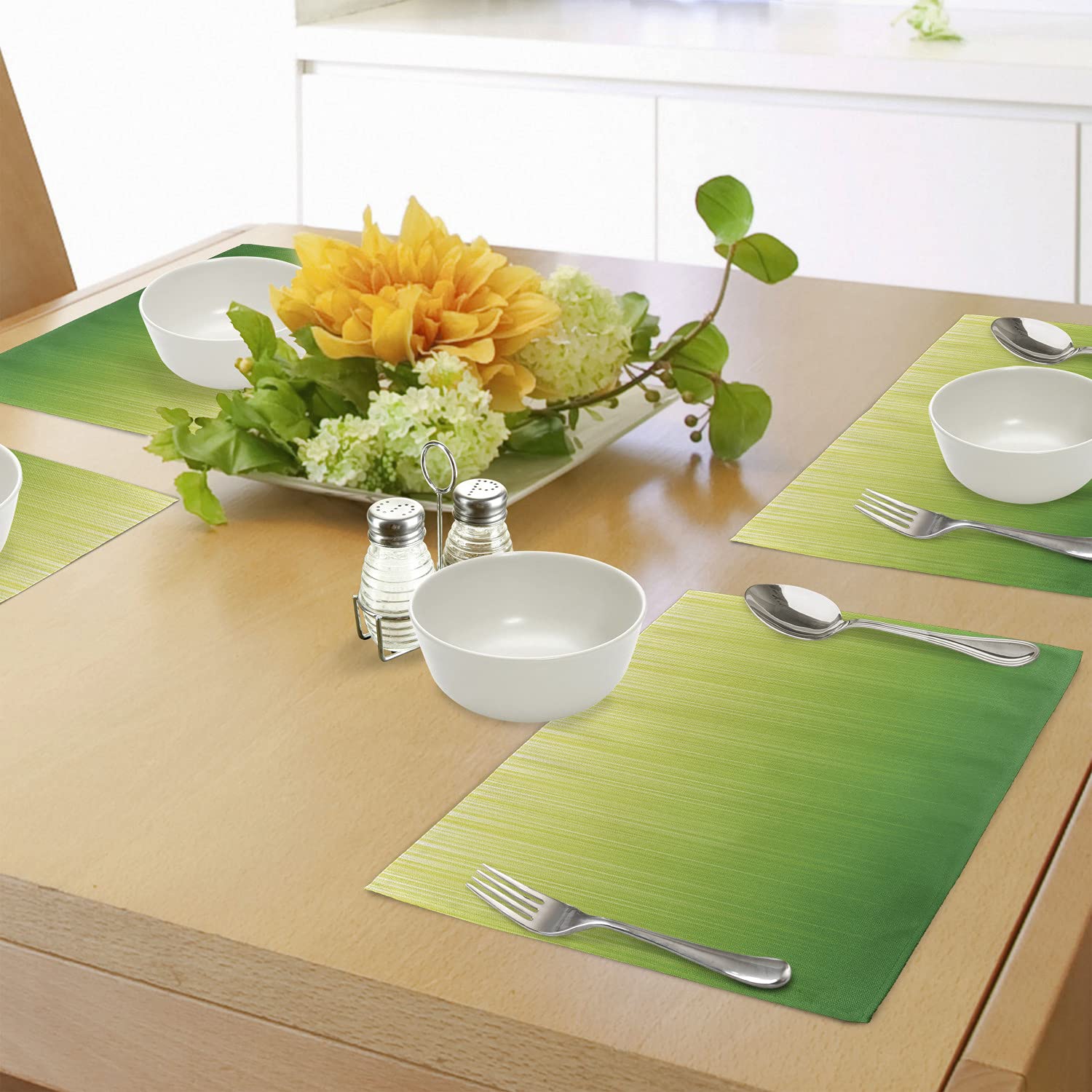 Ambesonne Set of 4 Lime Green Placemats - Modern Pin Striped Abstract Design, Washable Fabric Table Mats for Dining Room & Kitchen Decor - Perfect for Dinner Parties, Holiday Gatherings & Everyday Use