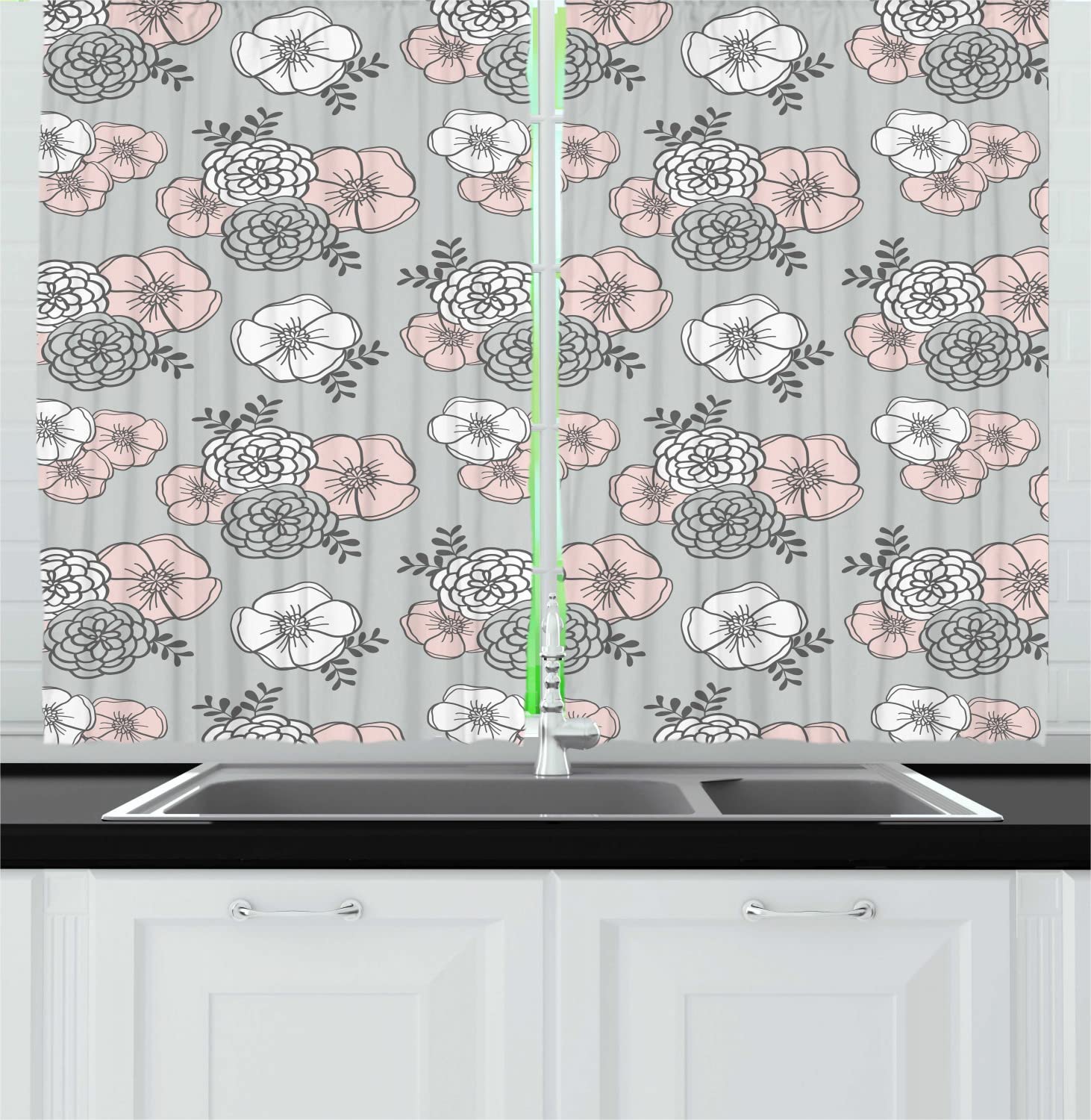Ambesonne Floral Kitchen Curtains - 55