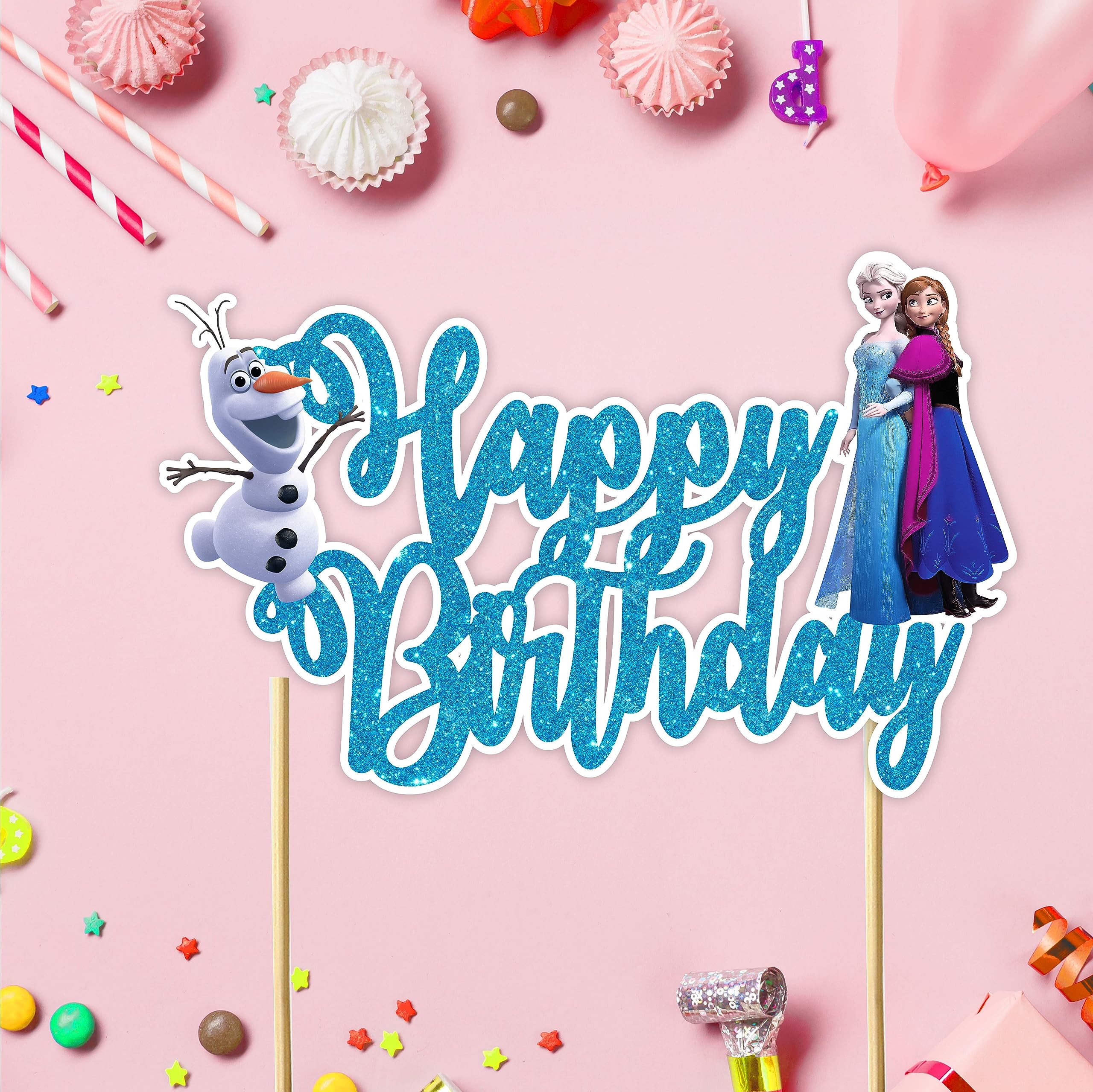 Frozen Happy Birthday Cake Topper - Premium Birthday Party Decorations for Disney Themed Celebrations, Baby Showers & Special Events