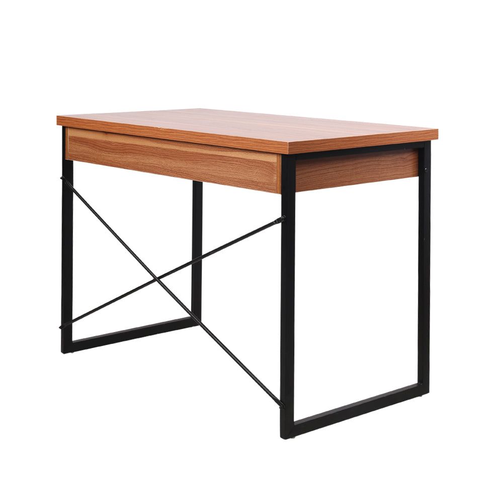 Karl 1000mm Modern Metal Office Desk with Storage Drawer - Walnut Finish for Home Office & Workspace