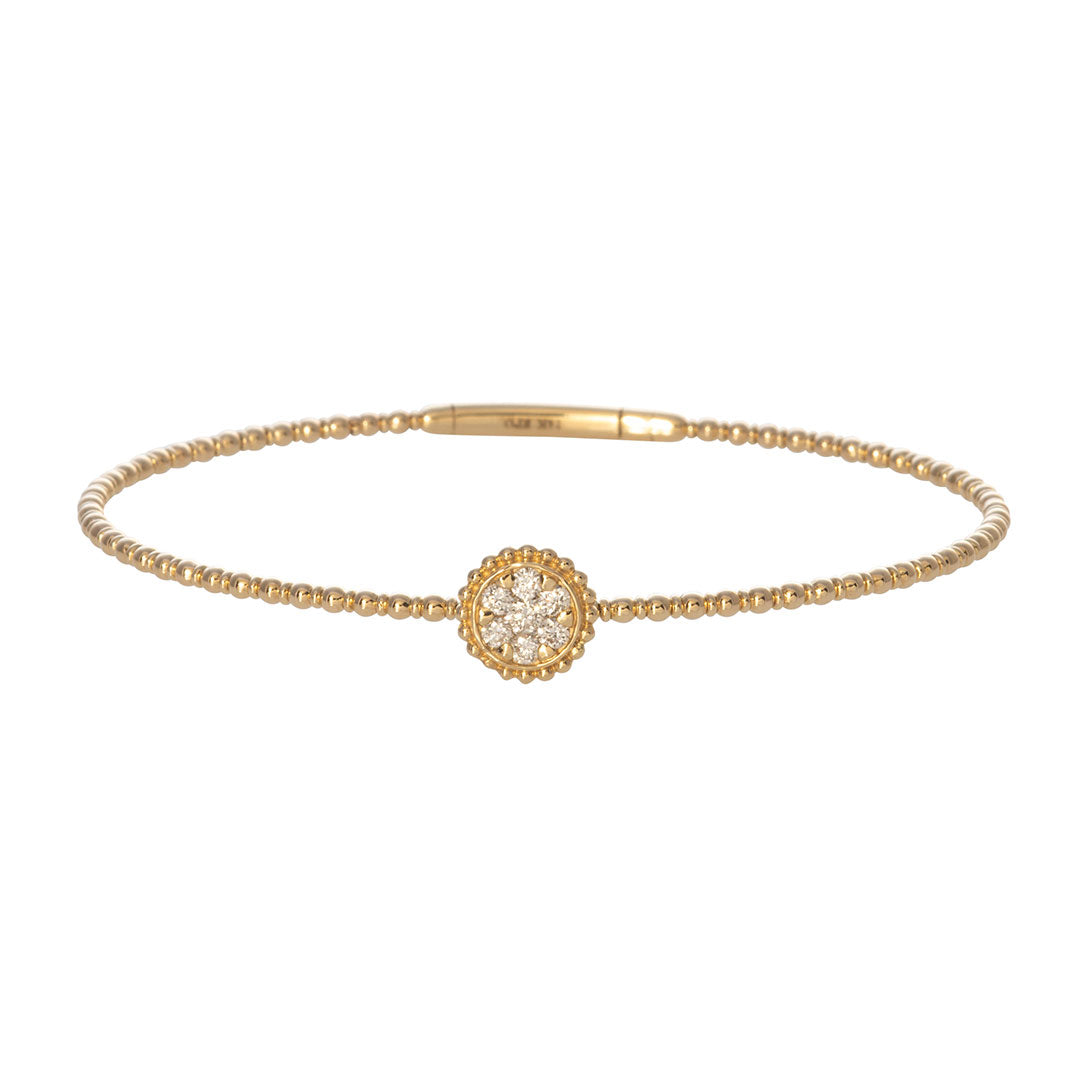 14K Yellow Gold Diamond Cluster Round Station Flex Bangle Bracelet for Women - Elegant Jewelry Gift for Anniversary, Wedding & Special Occasions