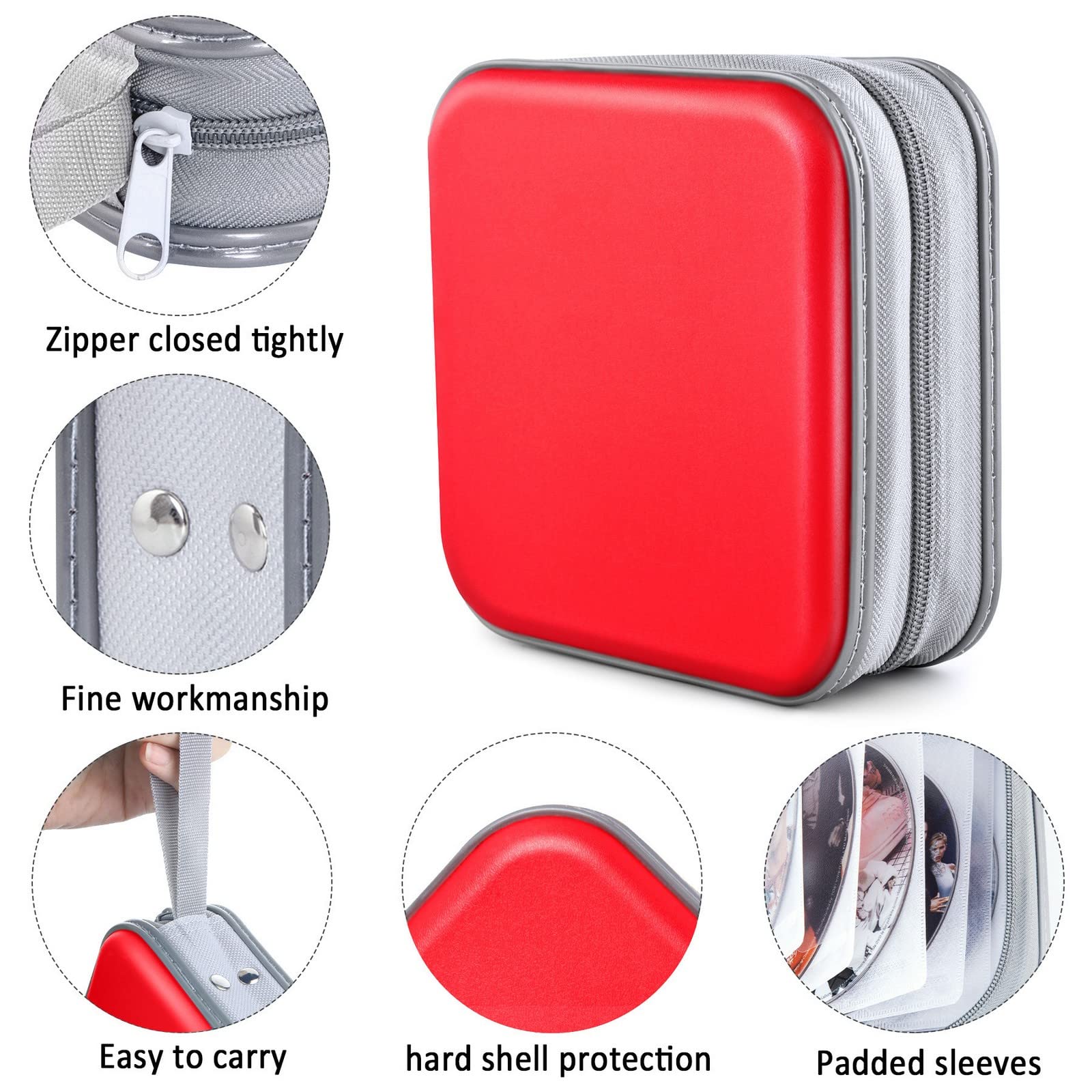 48 Capacity DVD Case Wallet Holder Binder - Compact CD/DVD Storage Organizer for Car, Home & Travel | Durable Red Leather Book-Style Case for Easy Media Organization & Protection
