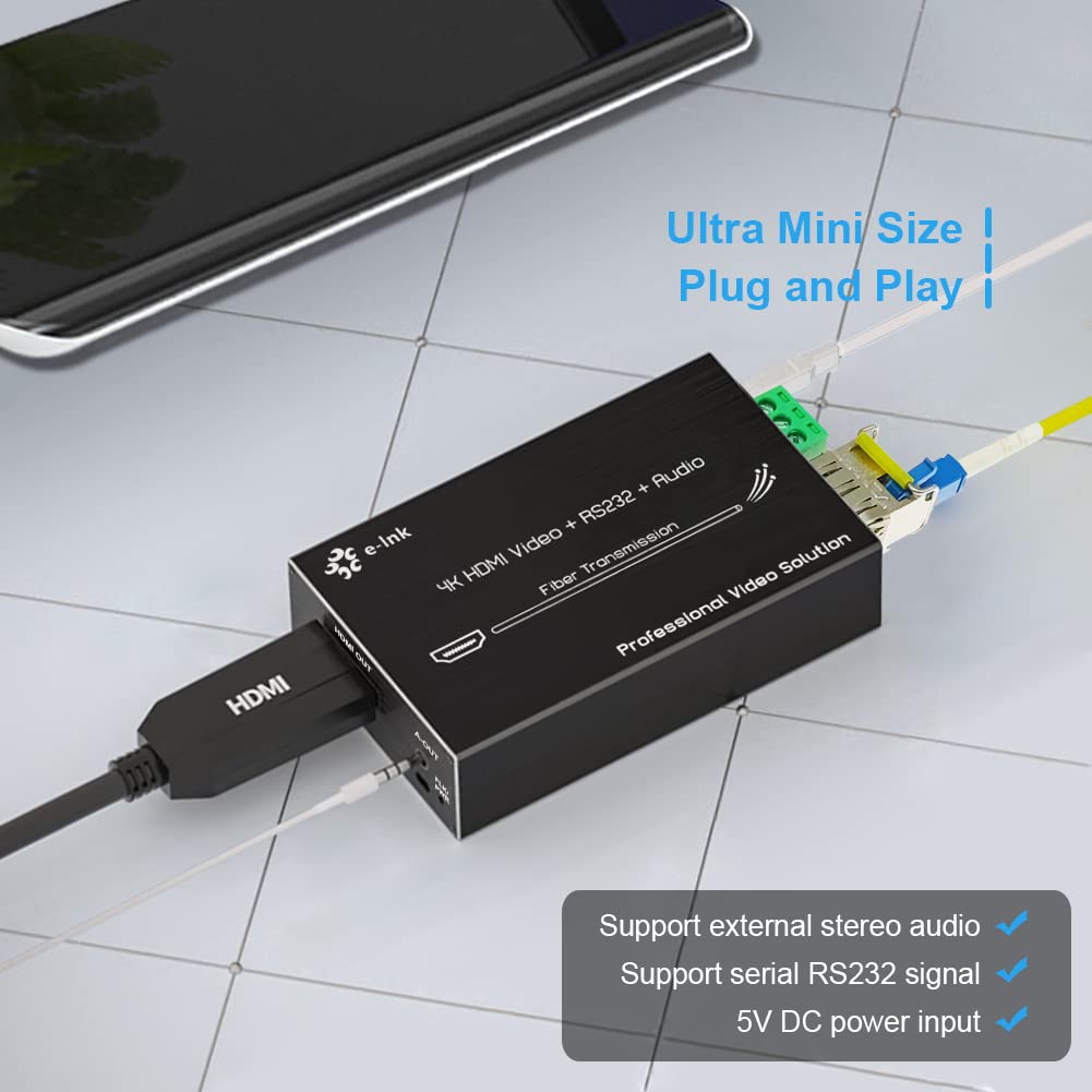 4K HDMI Fiber Optic Extender - 20km Long Range with RS232 & Stereo Audio Support for Home Theater, Conference Rooms & Digital Signage