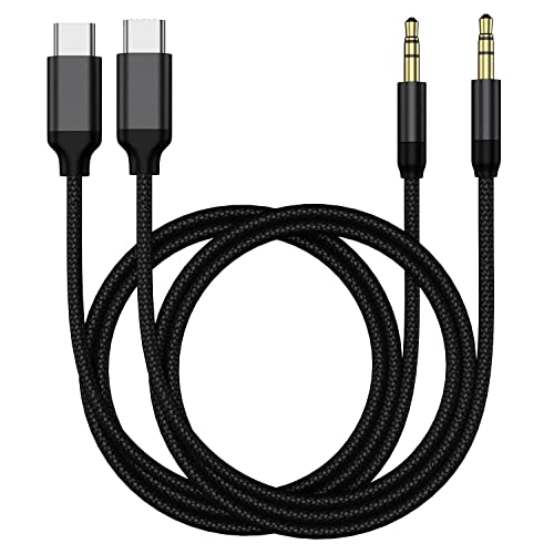 2-Pack USB C to 3.5mm Audio Cable - Type C Male to Aux Male Adapter Cord for Samsung Galaxy S21/S20/Note 20/10, Pixel 4/3 XL - 3.28ft Black - Perfect for Car Stereo, Headphones & Speakers