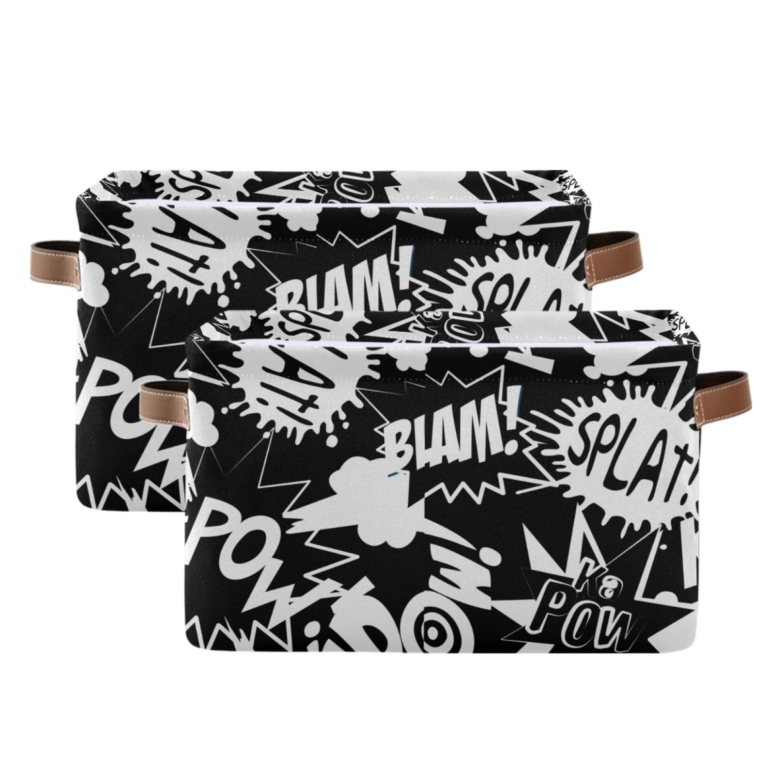 Collapsible Storage Bins with Handles - 2 Pack Abstract Monogram Pattern Fabric Storage Baskets for Home Organization, Office Shelves & Closet Storage - Perfect for Toys, Books & Bedroom Decor