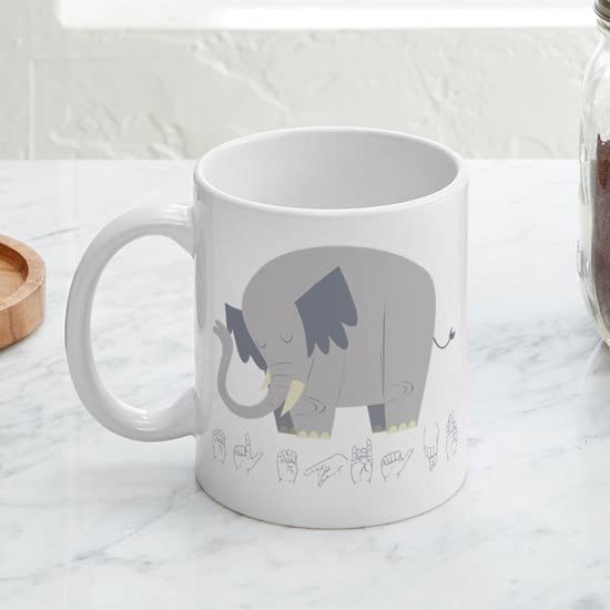 ASL Elephant Design Ceramic Coffee Mug 11 oz (325 ml) - Perfect for Tea, Hot Chocolate & Office Use - Ideal Gift for Sign Language Lovers