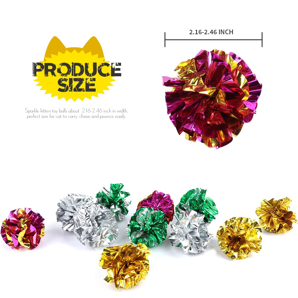 25 Pack Crinkle Balls Cat Toys - Colorful Mylar Crinkle Balls for Kittens & Adult Cats - Interactive Cat Toys for Playtime, Training & Exercise - Random Colors (25 Count)