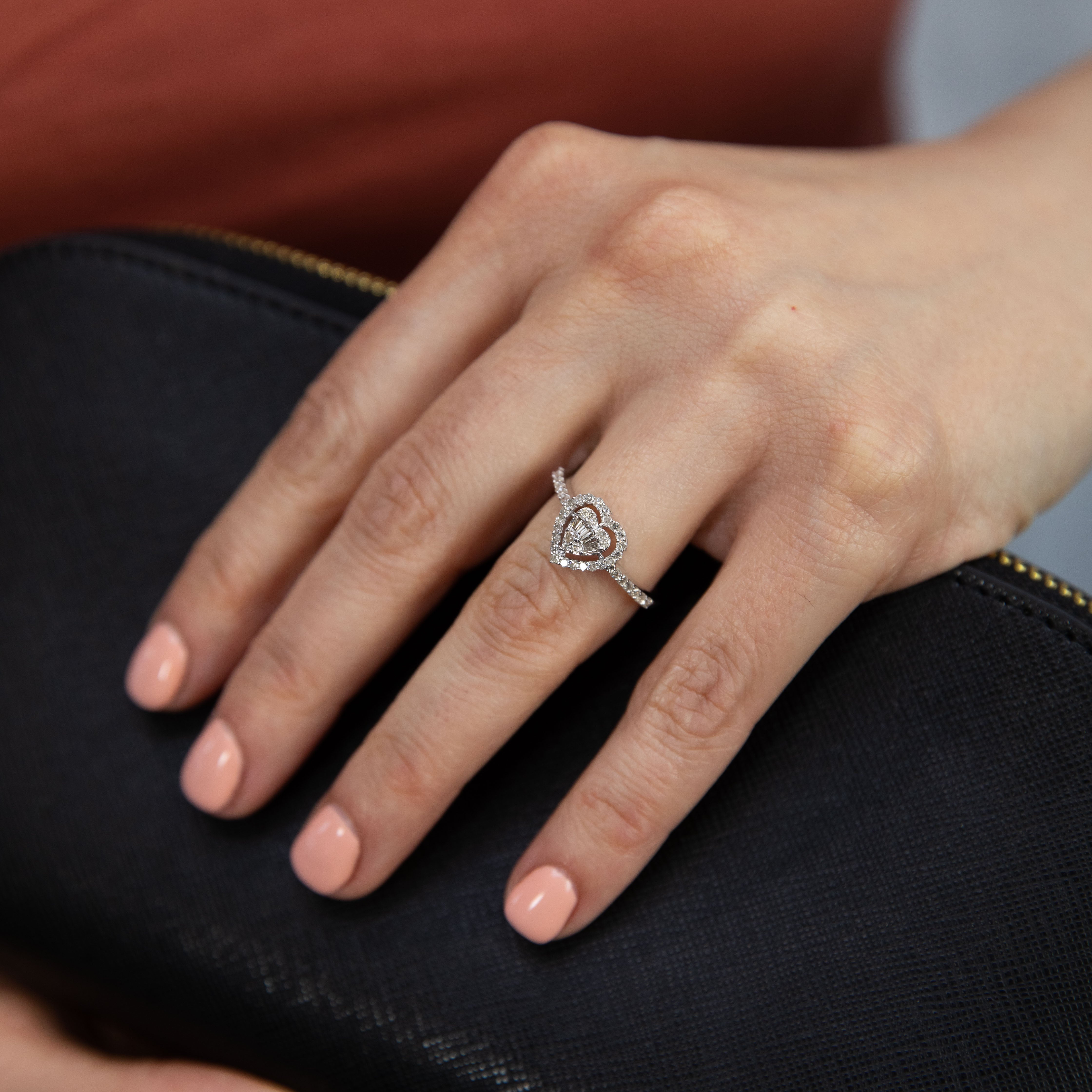 14K White Gold 1/3 Carat Diamond Heart Ring - Elegant Valentine's Gift for Her, Anniversary Jewelry, Romantic Proposal Ring for Girlfriend