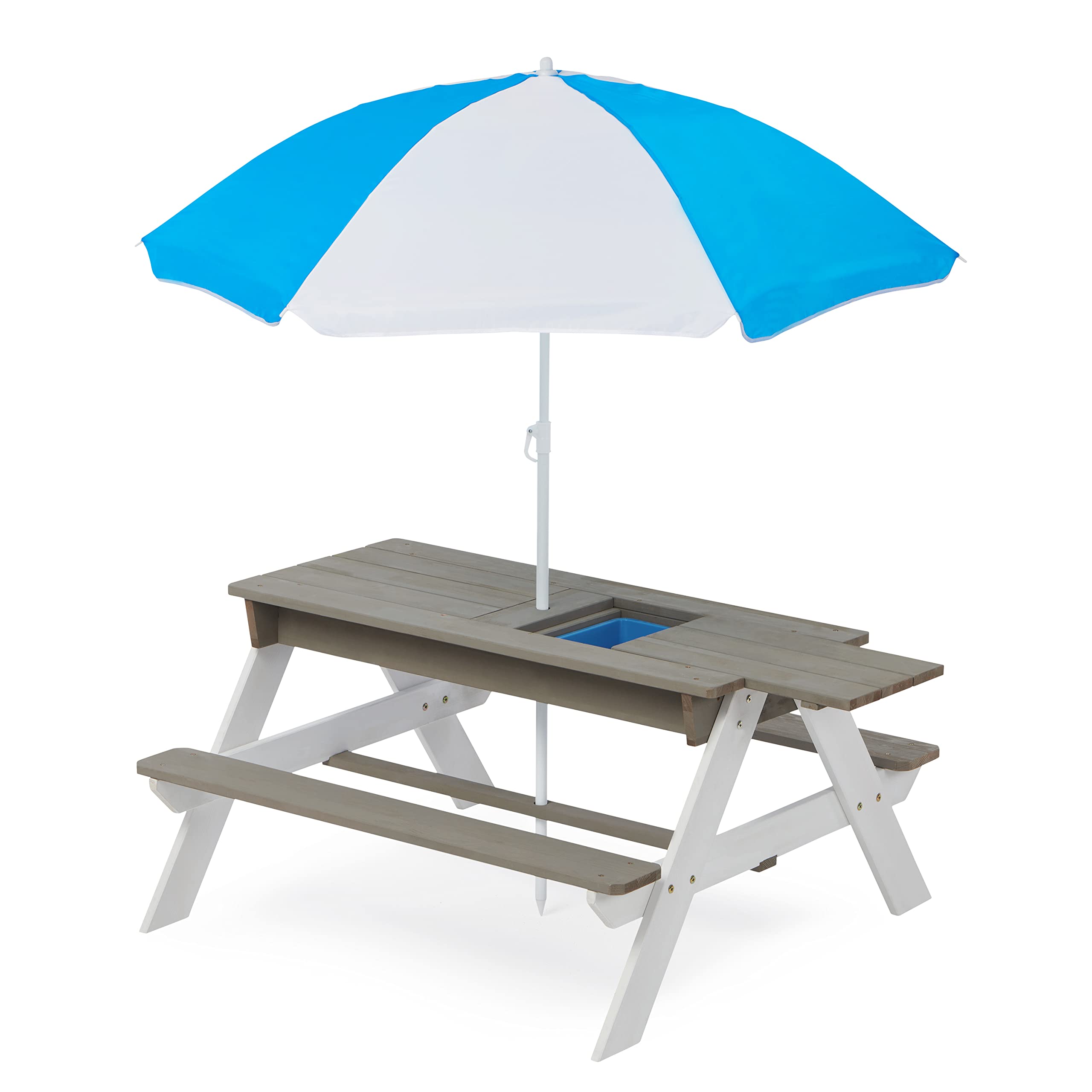 SoliWood Kids 3-in-1 Convertible Sand & Water Table with Umbrella - Outdoor Toddler Activity Center for Backyard, Patio, Park & Beach Play - Perfect for Sensory Play, Summer Fun & Social Development