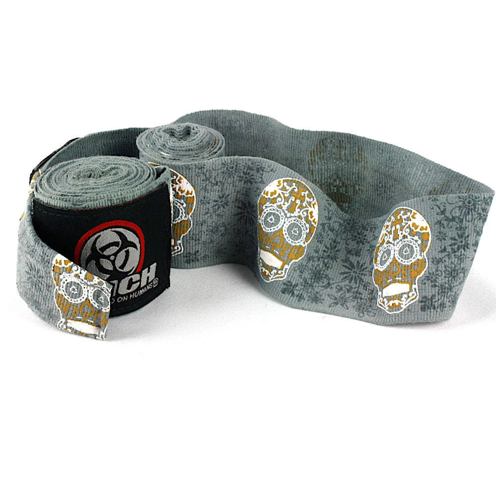 Premium 4.5m Stretch Hand Wraps with Gold Skull Design - Ideal for Boxing, MMA Training & Fitness Workouts