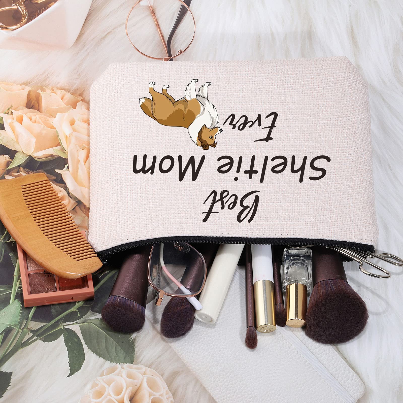 MEIKIUP Sheltie Dog Lover Gift - Sheltie Mom Makeup Bag for Travel & Cosmetics | Cute Sheepdog Mama Shetland Sheepdogs Themed Pouch | Perfect Gift for Sheltie Owners | Great for Daily Use, Travel Essentials & Makeup Storage