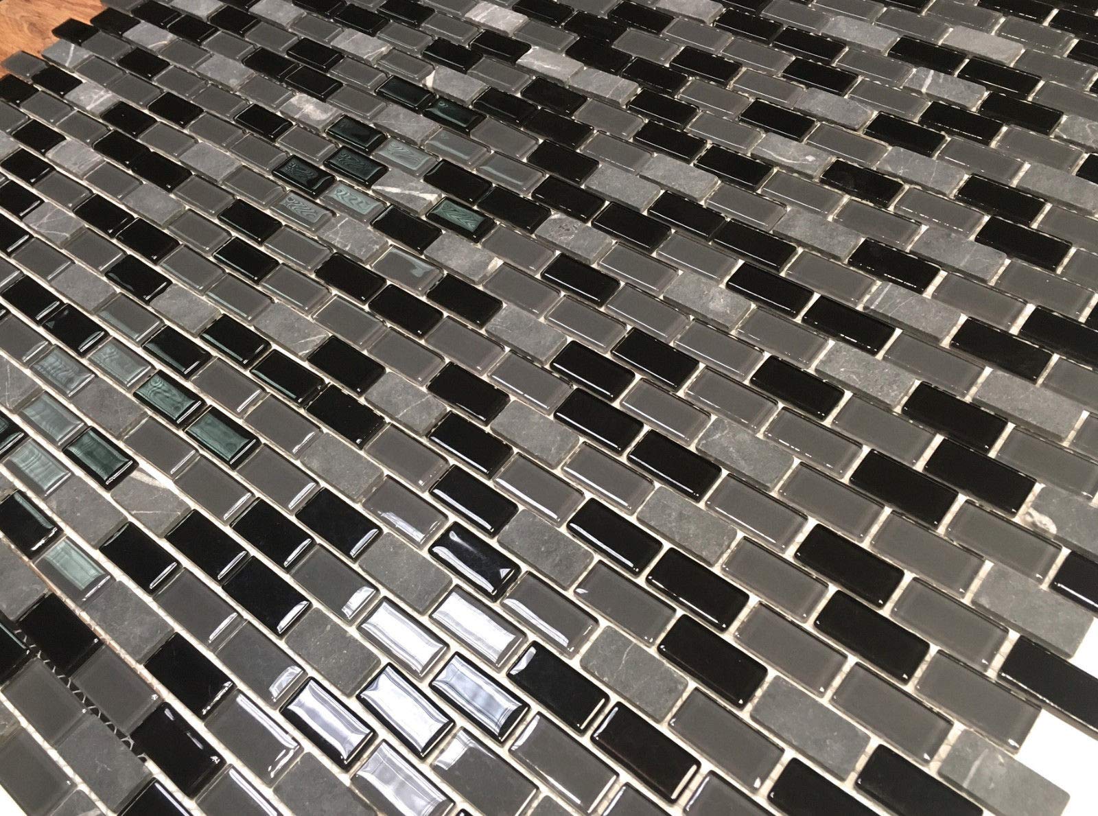 La Jacond Mini Brick Stone and Glass Blend Mosaic Wall Tile - Peel and Stick Backsplash for Kitchen, Bathroom, Shower, Fireplace (12x12 Inch) - Waterproof, Easy to Install DIY Home Decor